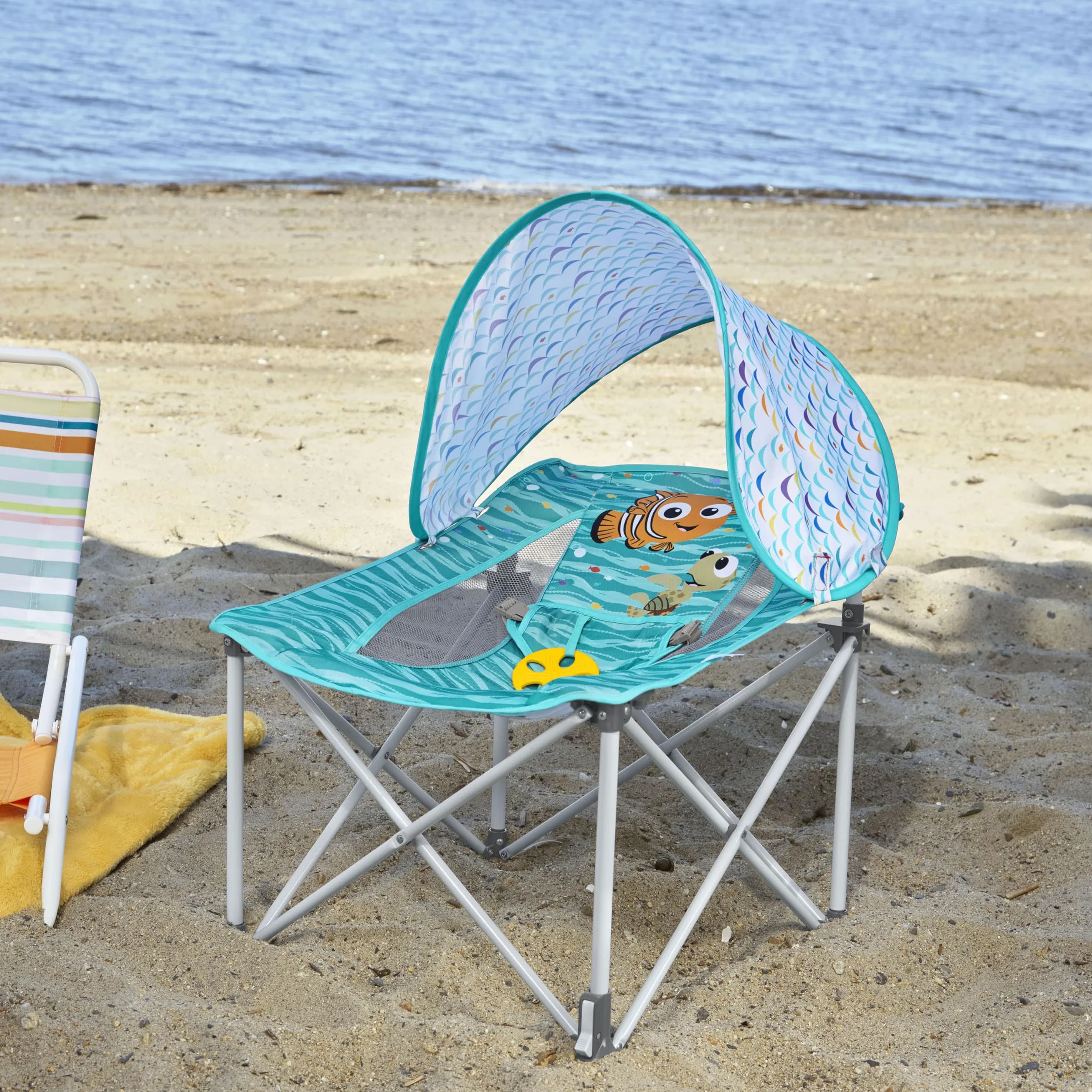 Bright Starts Disney Buscando a Nemo Asiento de Viaje Pop 'N Chill, UPF 50+, Azul, 0-6 Meses