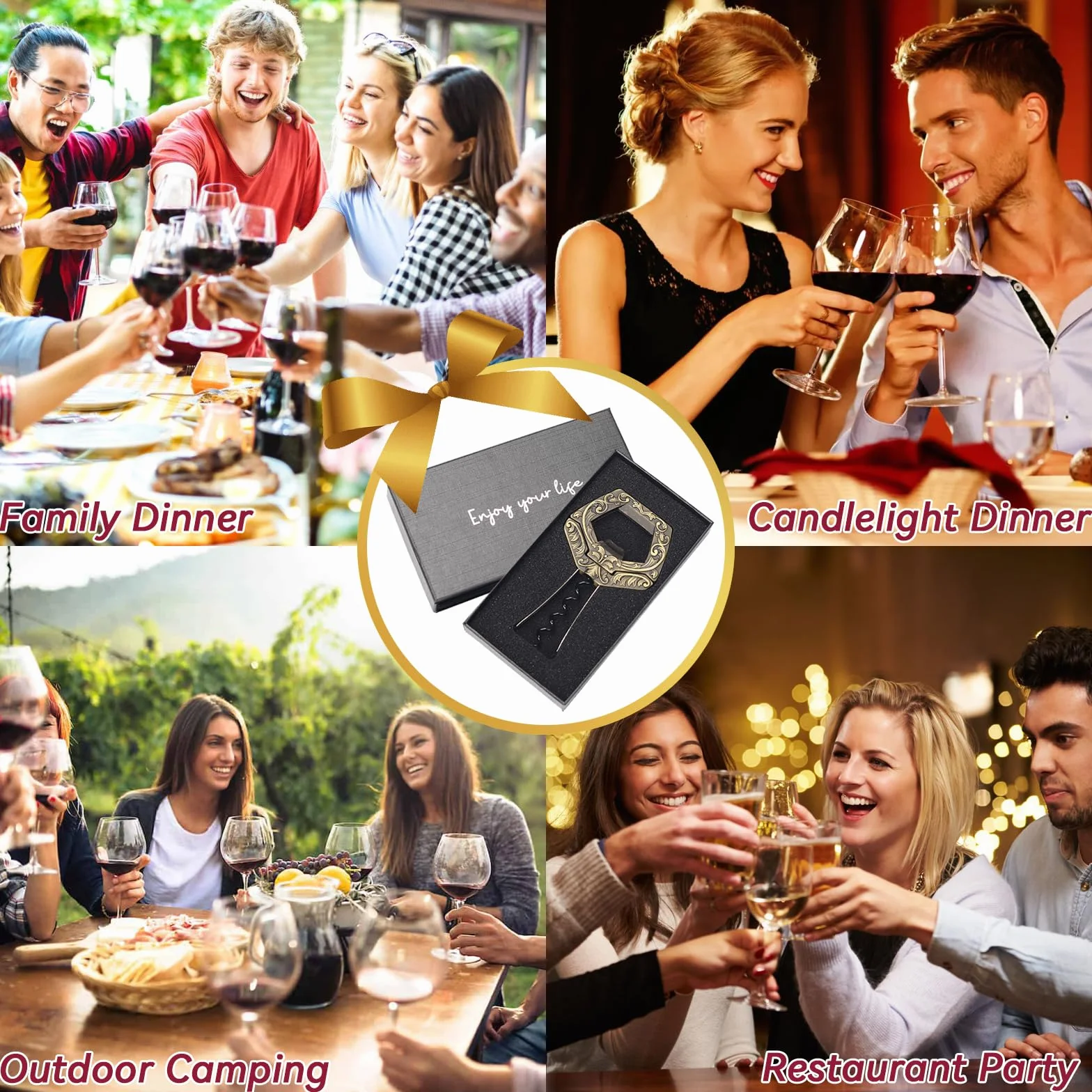 Abridor de Vino Ah So para Botellas Antiguas, Abrebotellas de Antiguo 3 en 1, Extractor Corcho Dos Puntas con Corkscrew de Cerveza, Sacacorchos de Amigos Camareros, Regalos para Hombres (Cobre)