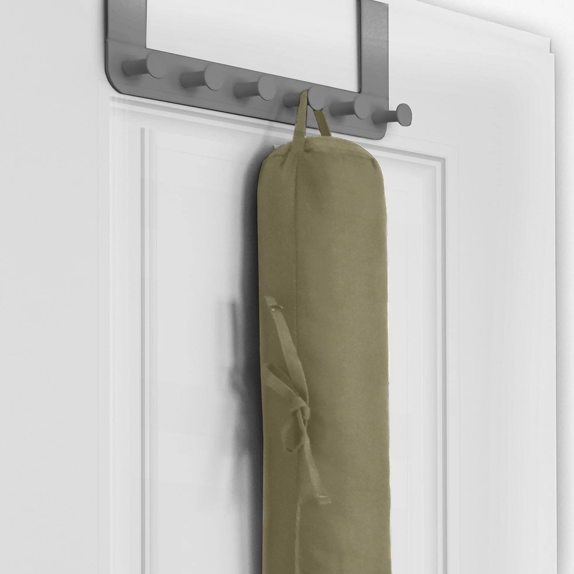 Beautissu Viento Burlete de Puerta 90x10 cm – Tapón de protección contra el Aire Fresco para Puertas, Puertas de Entrada y Ventanas con asa de Transporte – Taupe