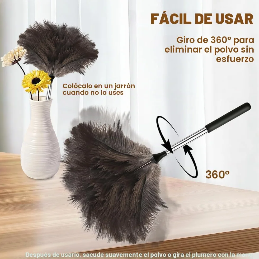 Flintronic Plumero Extensible de Plumas de Avestruz 39-115cm, Antiestático, Reutilizable