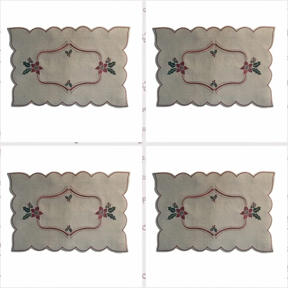 Salvamanteles,Manteles Individuales para Mesa De Comedor, Manteles Individuales De Lino De Algodón Beige, Manteles Individuales con Volantes Bordados Florales, Manteles Individuales Vintage, Mantel