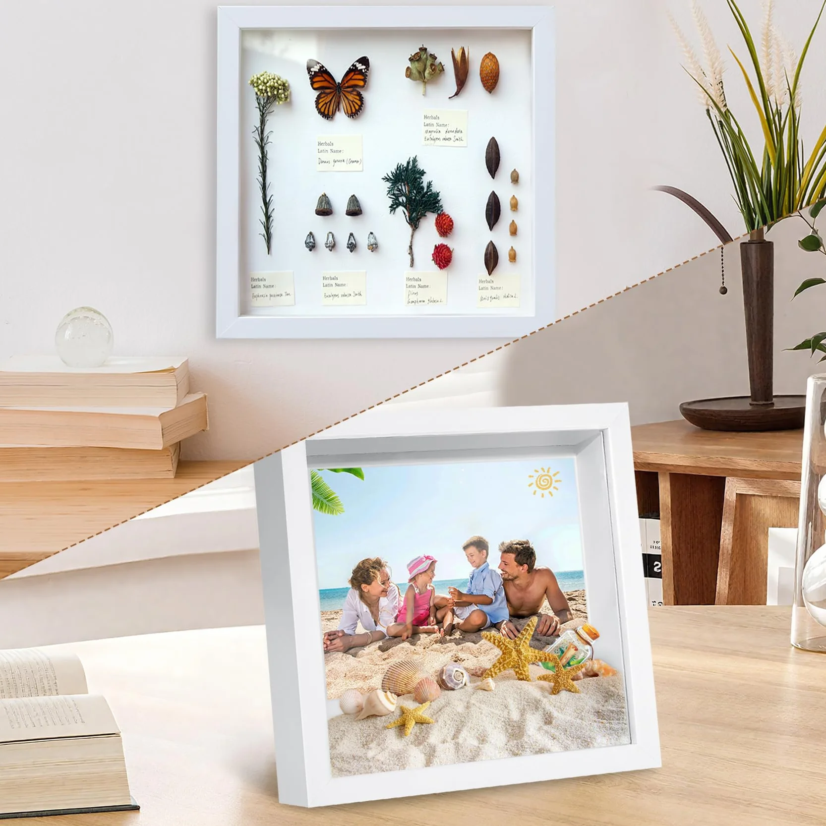 Gigmeta Marco de Fotos 3D para Rellenar, Marcos con Profundidad 20 x 20 cm para Cuadros 3D y Recuerdos como Flores, Ramos de Boda y Objetos Decorativos