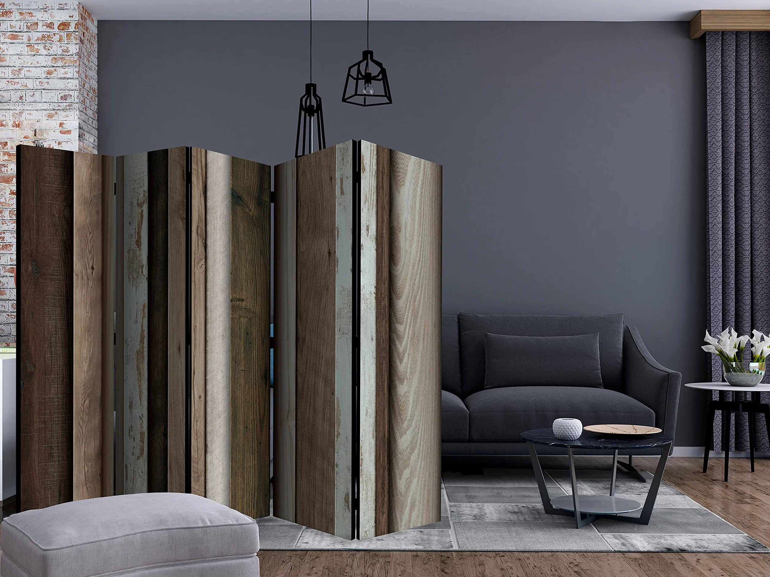 murando Biombo Madera 225x172 cm Impresion Unilateral en el Lienzo de TNT Decoracion Foto Biombo de Madera con Imagen Impresa Home Office Separador Madera Tablas Efecto 3D f-A-0455-z-c