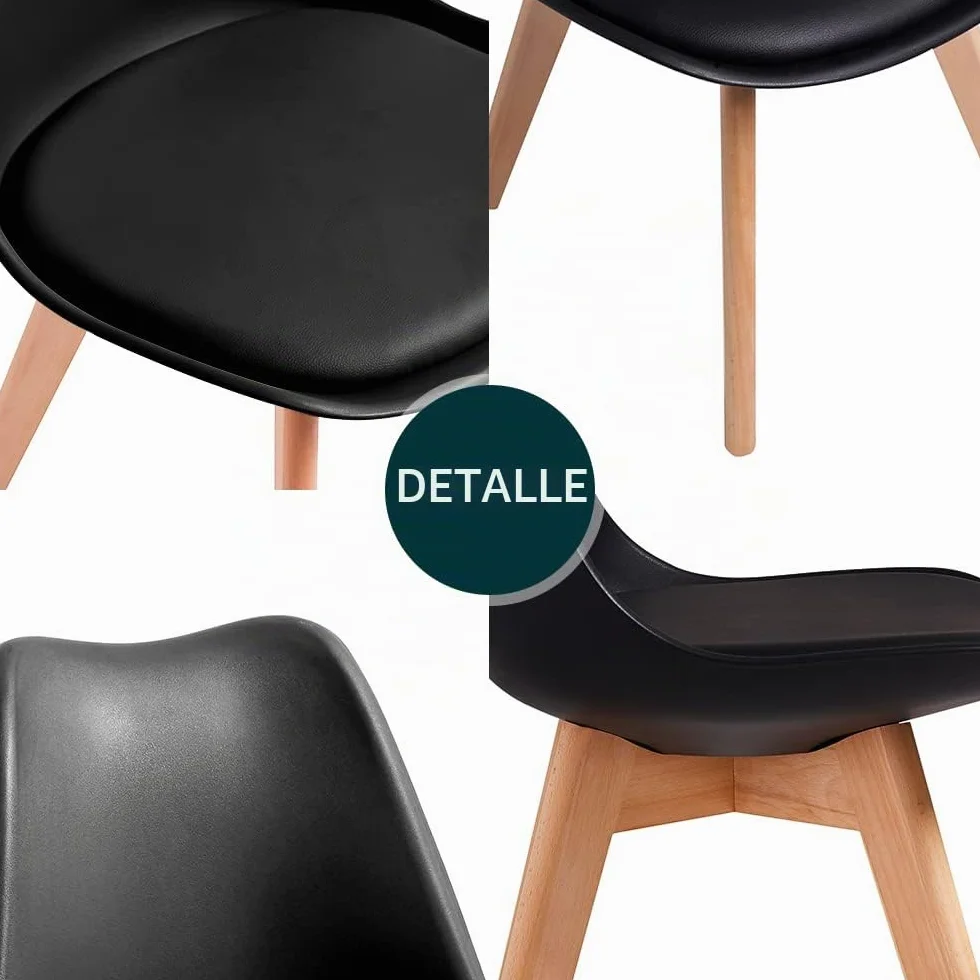 DEWINNER Pack de 6 Sillas de Comedor, Sillas de Cocina, Asiento Acolchado Tapizado y Patas de Madera Maciza de Haya, Silla Negro