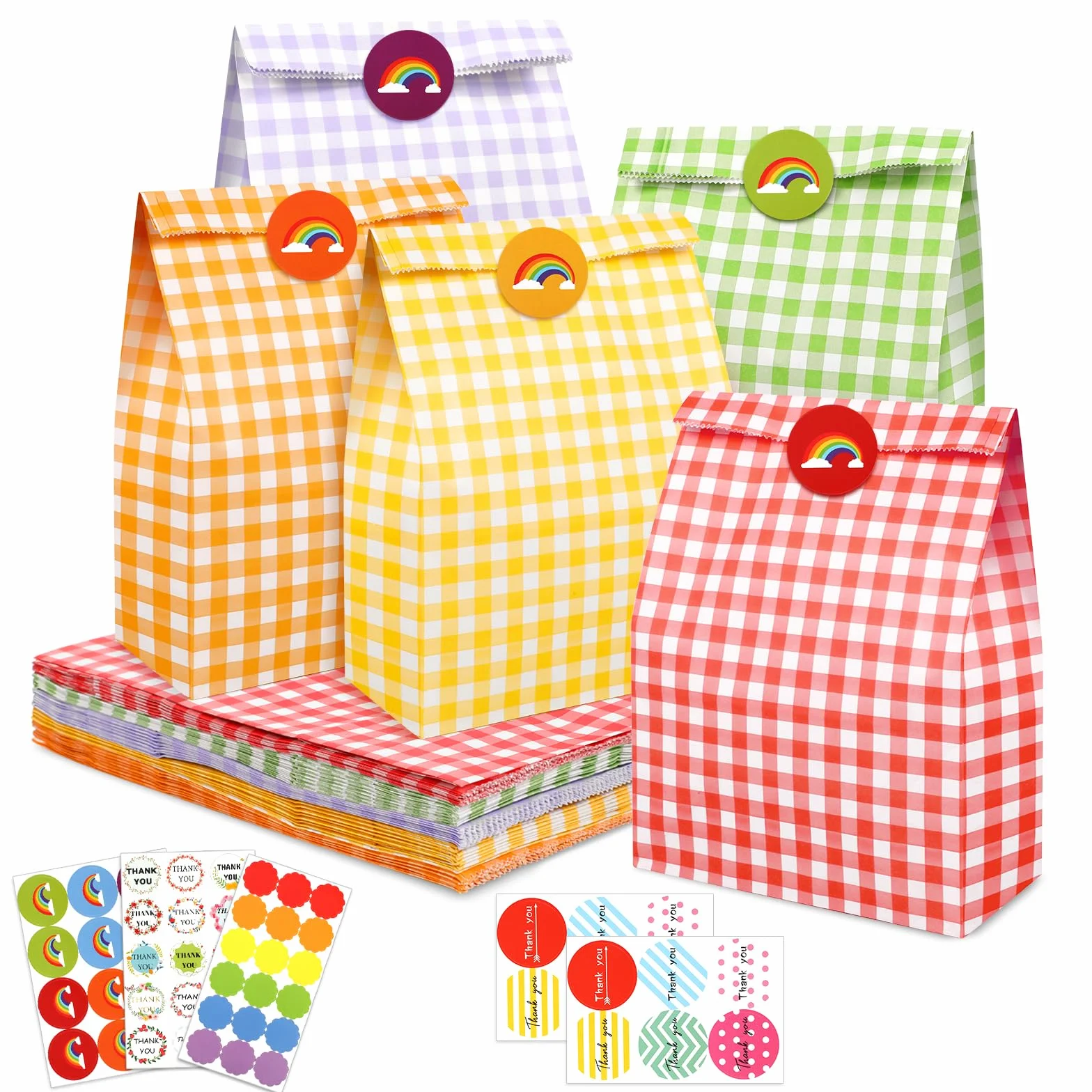 PHOGARY Bolsitas para Regalos, 40 PCS Bolsas de Papel Colores Kraft Bolsas Regalo Cumpleaños Infantil con Pegatinas para Envolver Regalos, Fiesta, Celebración, Boda, Cumpleaños