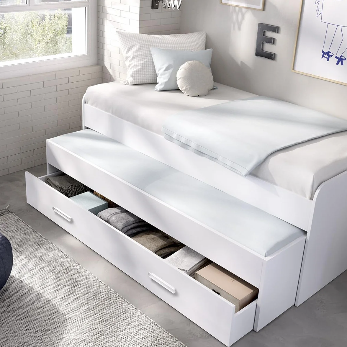 DEKIT Grupo RIMOBEL - Cama COMPACTA 190X90 - PEMA - - Blanco - 70x200x98cm