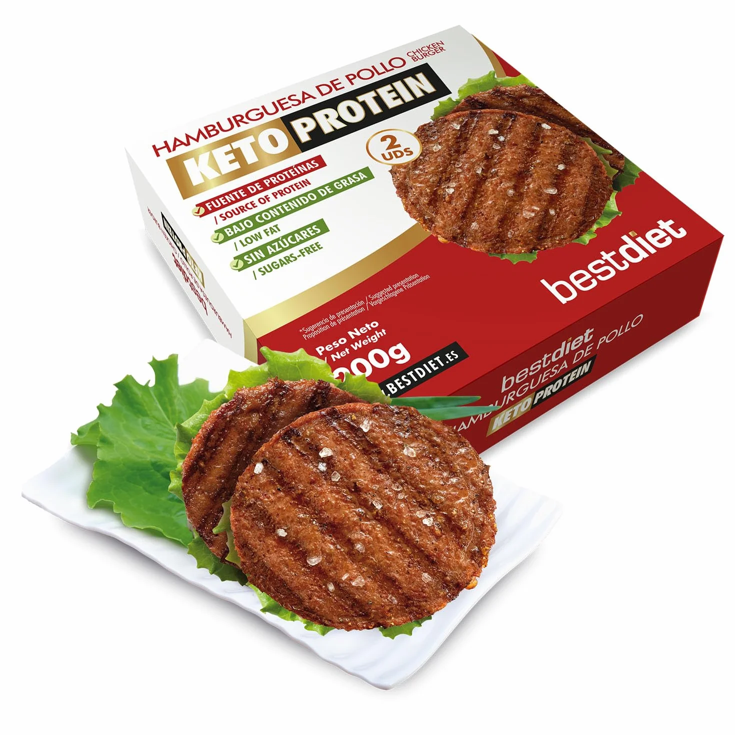 BestDiet Hamburguesa de Pollo Alta en Proteina 3 Pack – 24% Proteína, Baja en Grasas, Keto