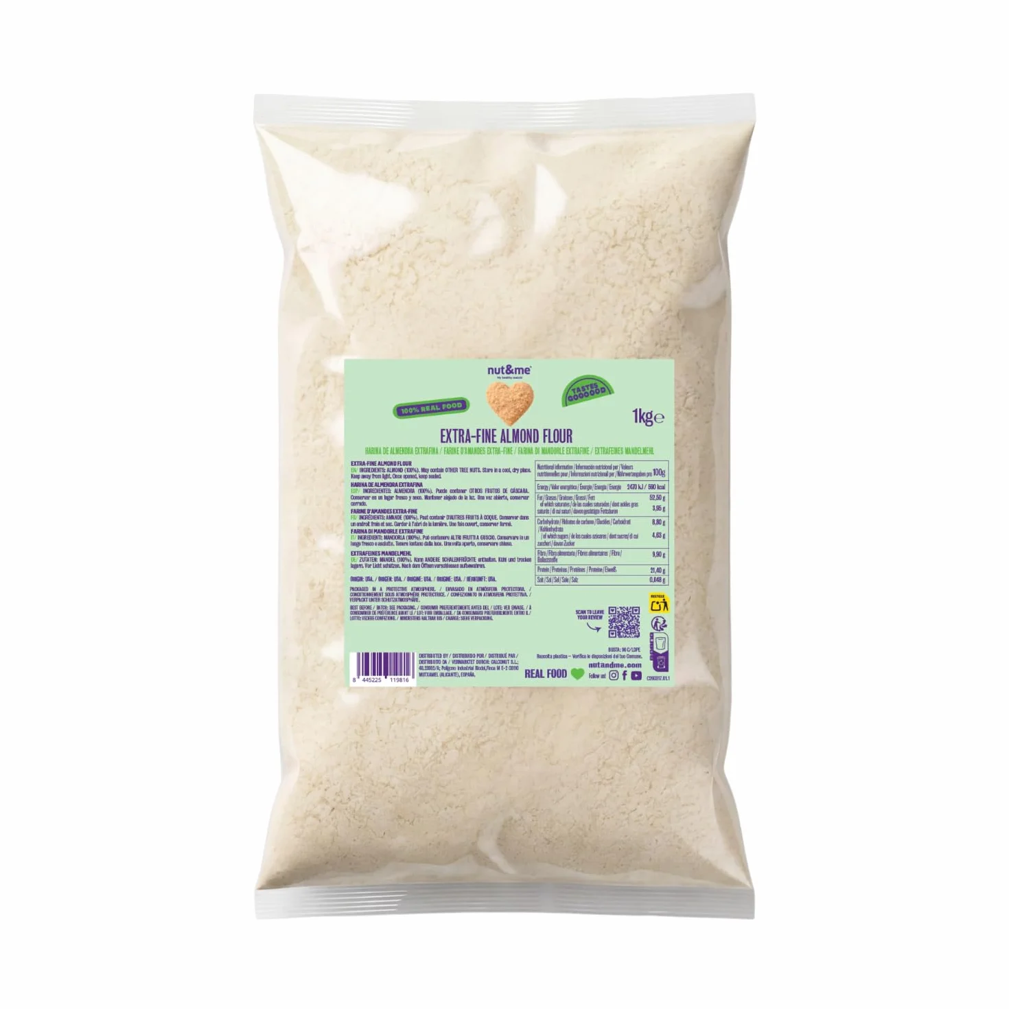 Harina de Almendras 1 KG nut&me - 100% Almendra Extrafina Sin Gluten Keto Repostería