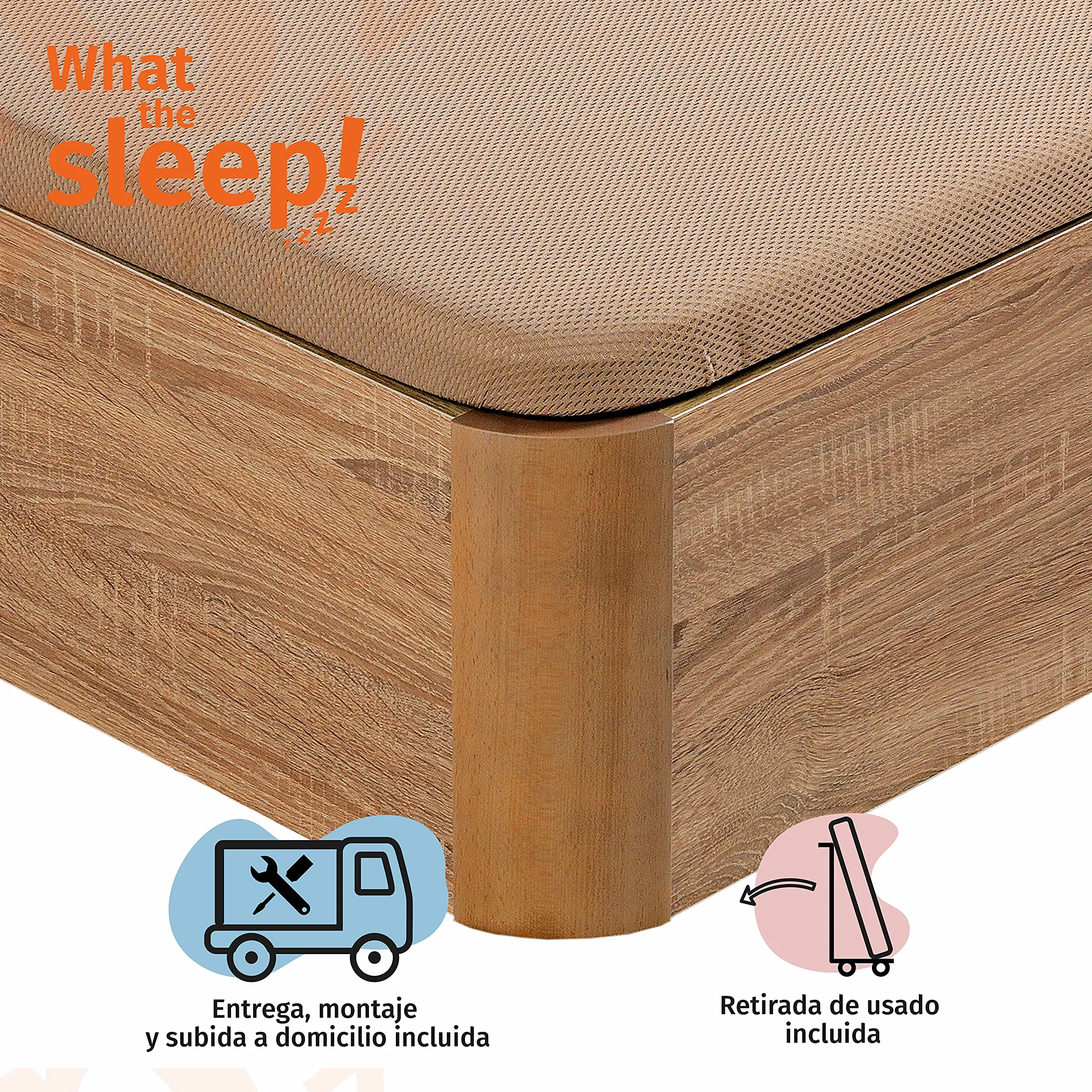 What The Sleep | Canapé Abatible de Madera Gran Capacidad | 135x190 | Montaje y Retirada Usado Incluido | Natural | 32 cm | Apto Todos Colchones | Esquinas Delanteras Redondeadas | Storage Bed