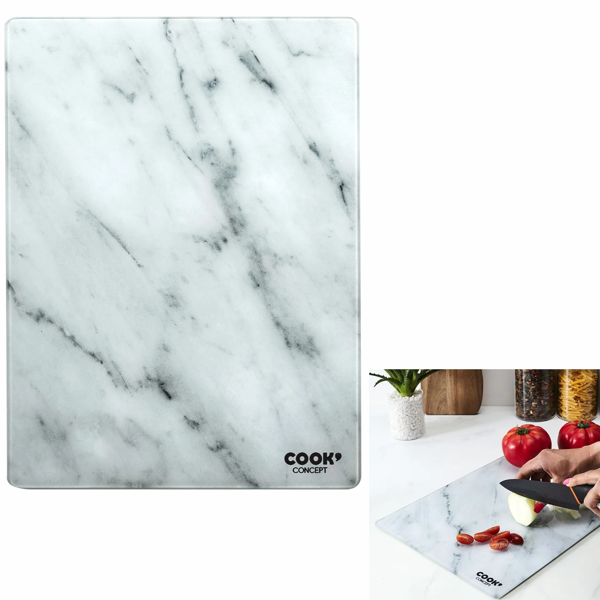 COOK CONCEPT KD3348 Tabla de Cortar Vidrio Templado Efecto Mármol 40x30x0.4 cm Gris y Blanco