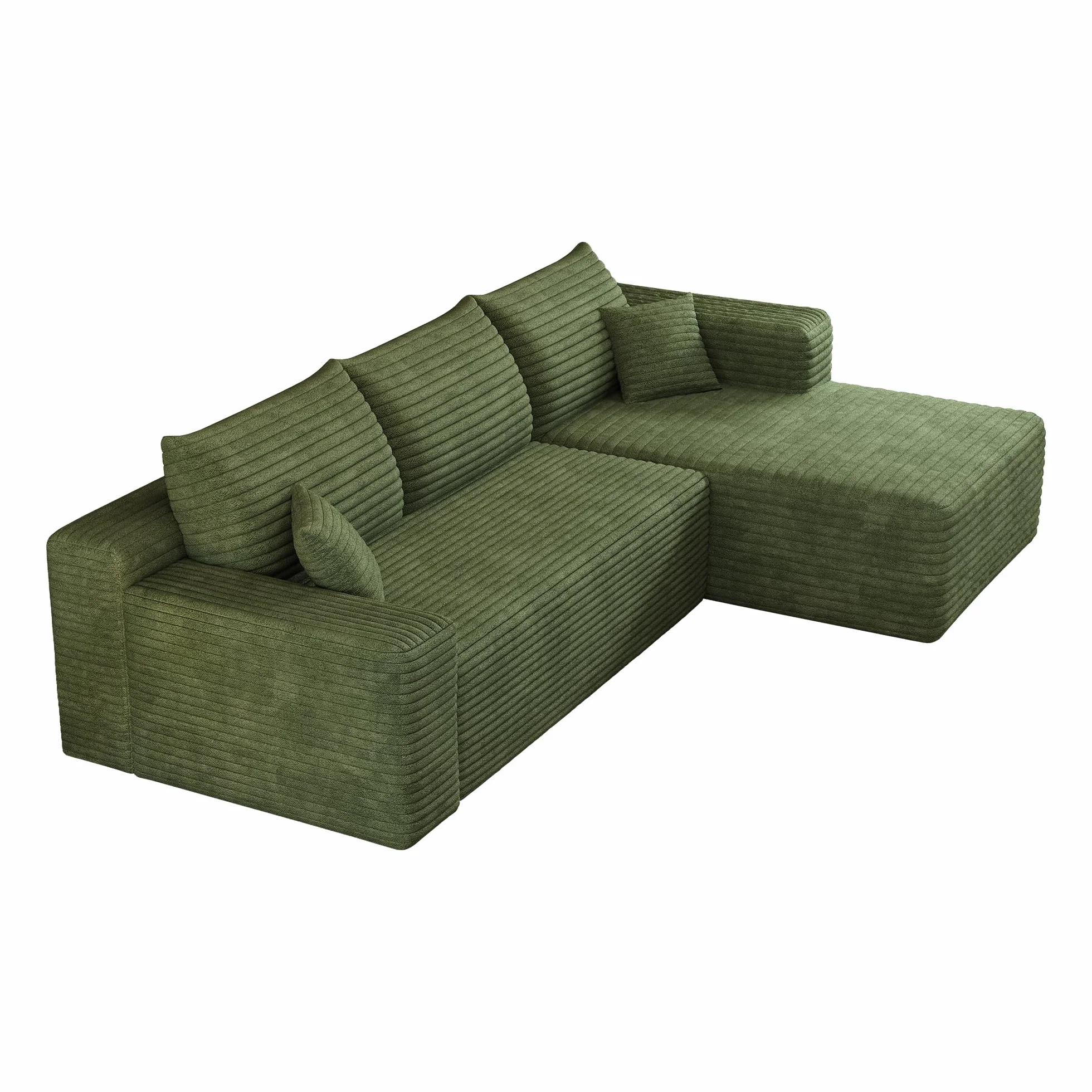 Sapgaks - Sofá esquinero de 241 cm, sofá de 3 plazas de pana con asiento profundo y ángulo integrado, sofá convertible modular, chaise longue orientada a la derecha, verde