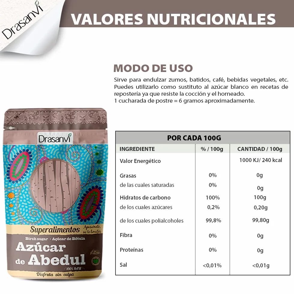 DRASANVI Xilitol Puro 300 g Edulcorante Natural Bajo Índice Glucémico
