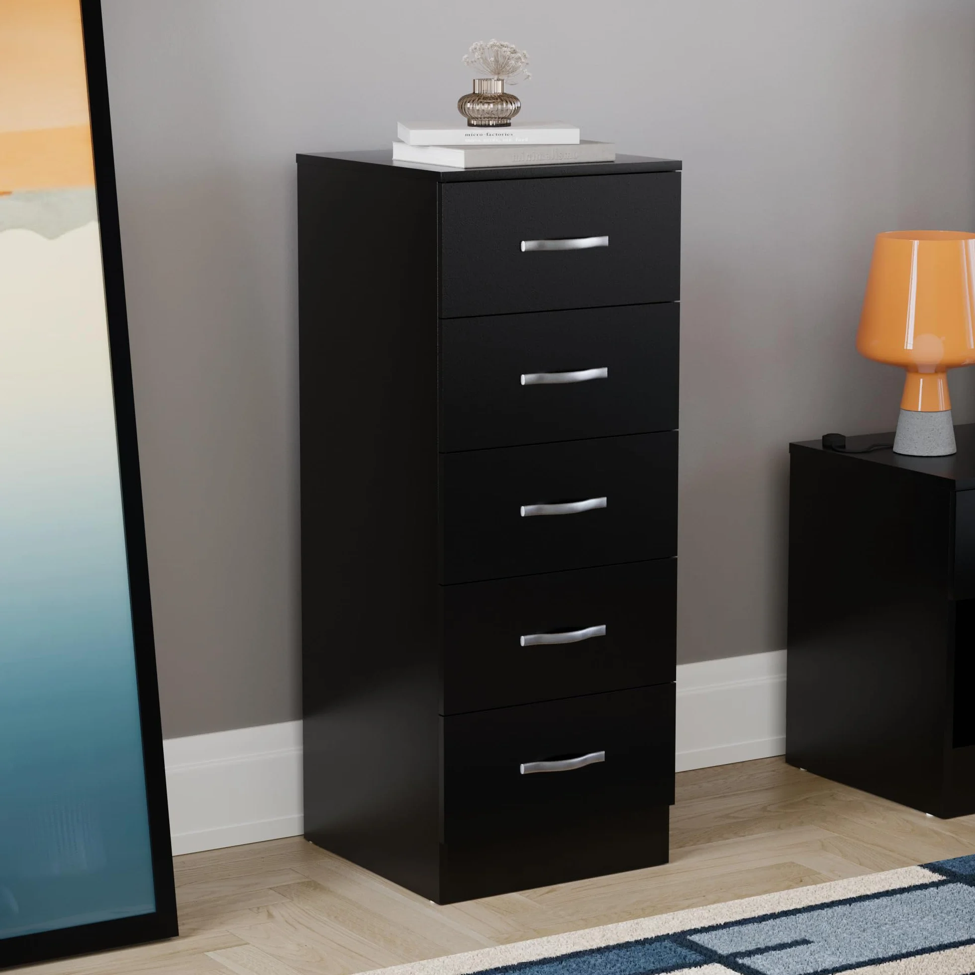 Vida Designs Pecho Cómoda Estrecha, Madera de ingeniería, Black, 36D x 34.5W x 90H centimetres