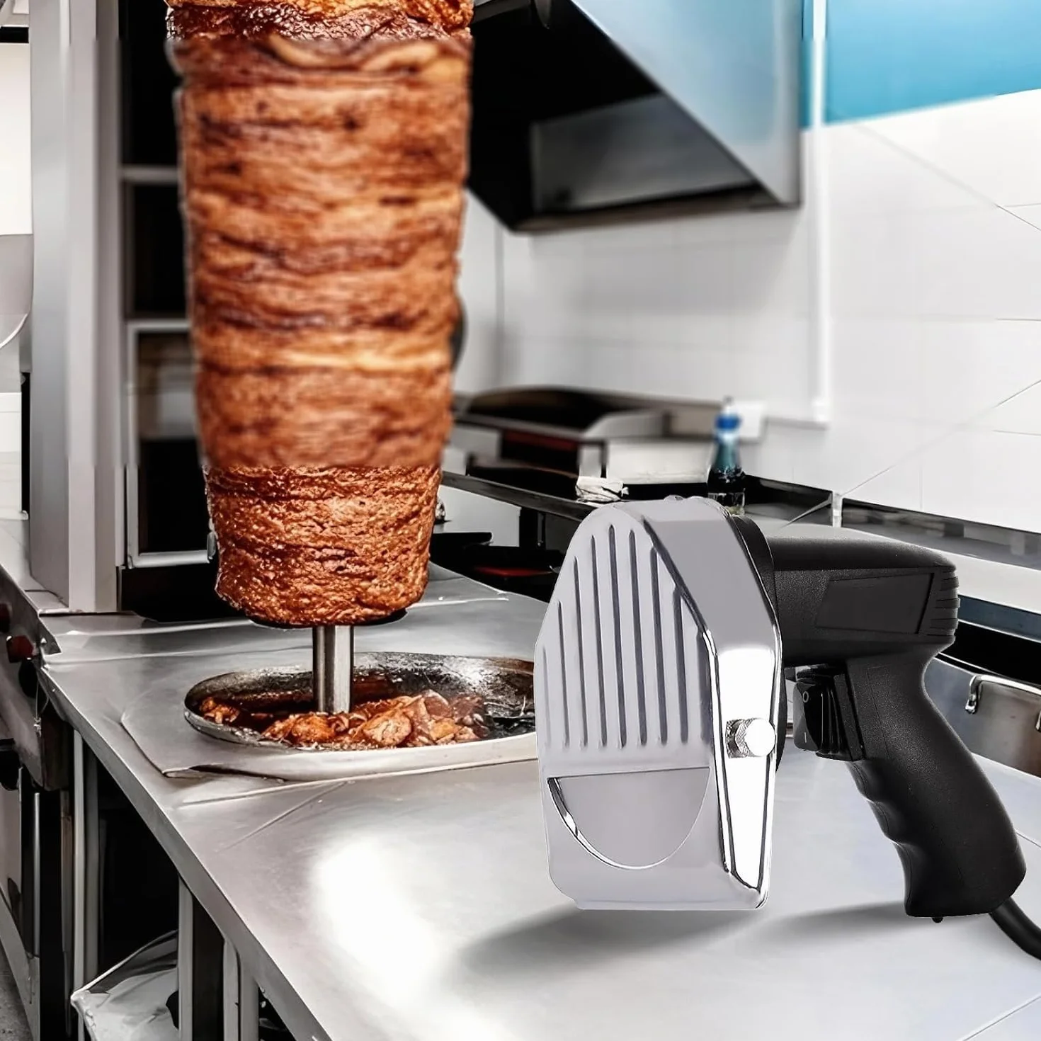 Qcwwy Cuchillo Eléctrico de Kebab y Shawarma Doner, para Giroscopios y Carne en Rodajas, Ideal para Tiendas y Restaurantes