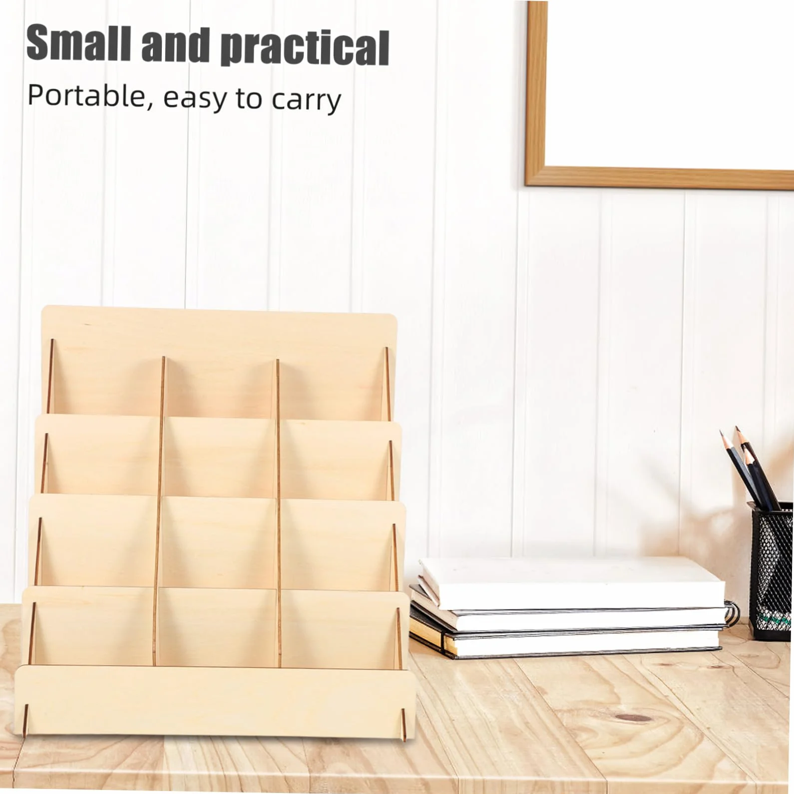 Uonlytech Porta Tarjetas de Felicitación de Madera 4 Niveles, Organizador Versátil para Exhibición en Mesa y Optimización de Espacio Estilo Rústico Natural