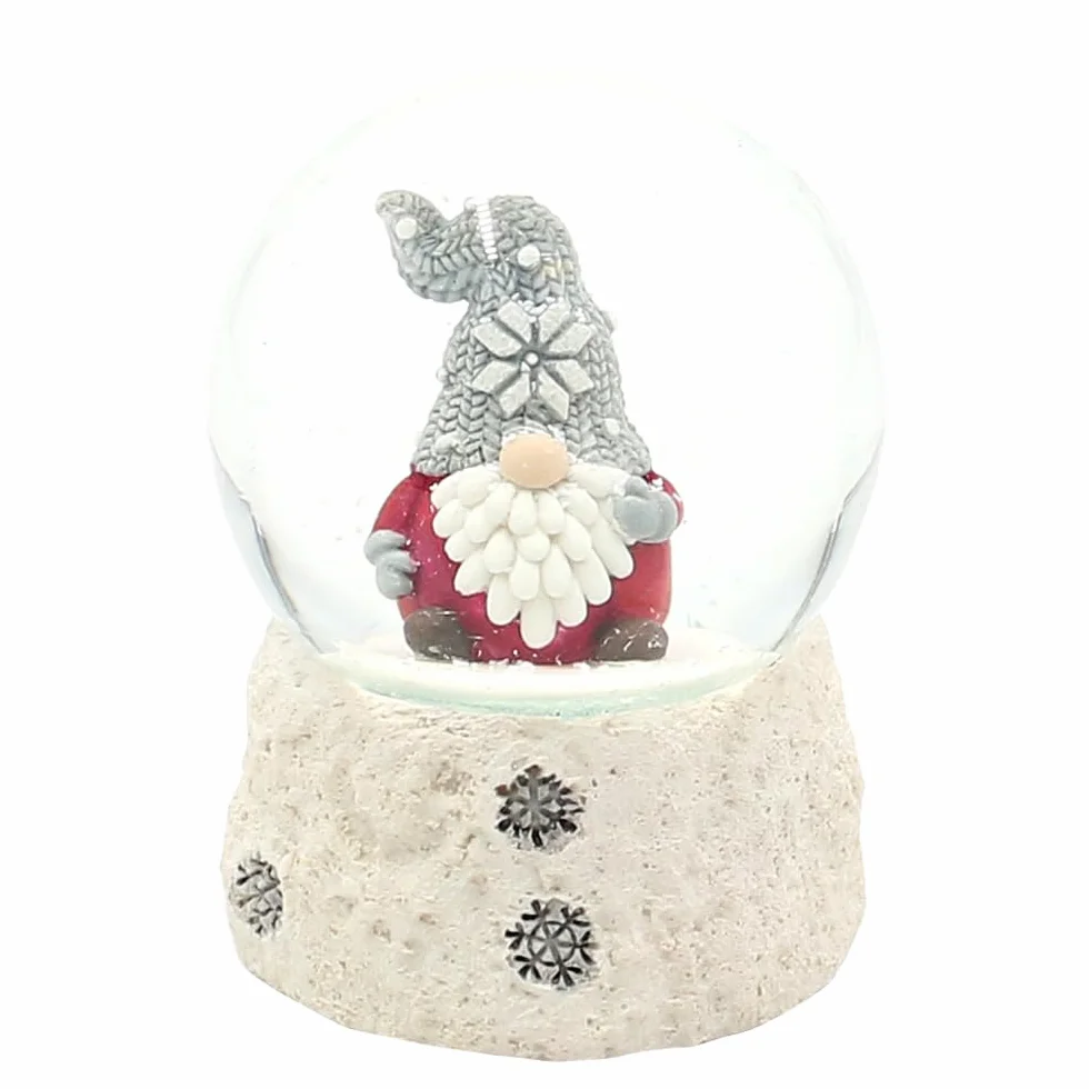 Bola de Nieve con Gorro Gris sobre Base Blanca, Bola de 6,5 x 6,5 x 8,8 cm de diámetro, 6,5 cm de diámetro