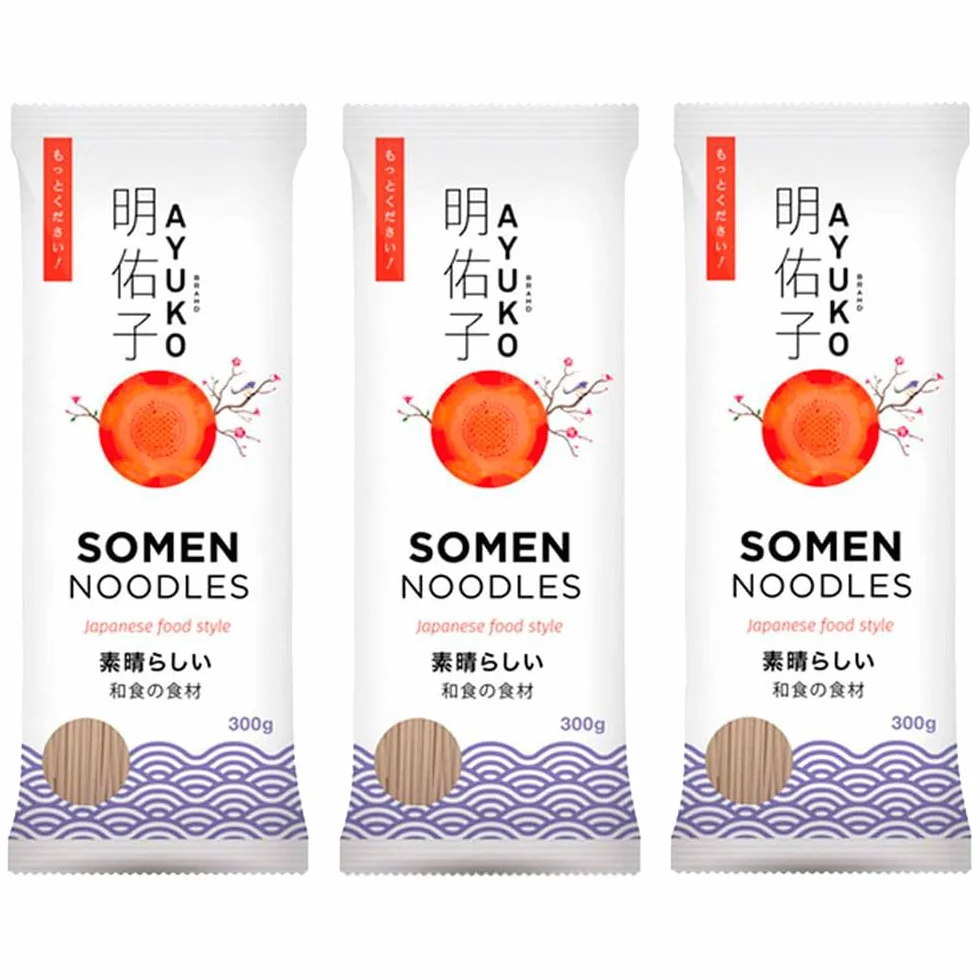 Fideos Somen Japoneses Finos 300 g Pack 3 Bolsas Noodles de Trigo Cocción Rápida