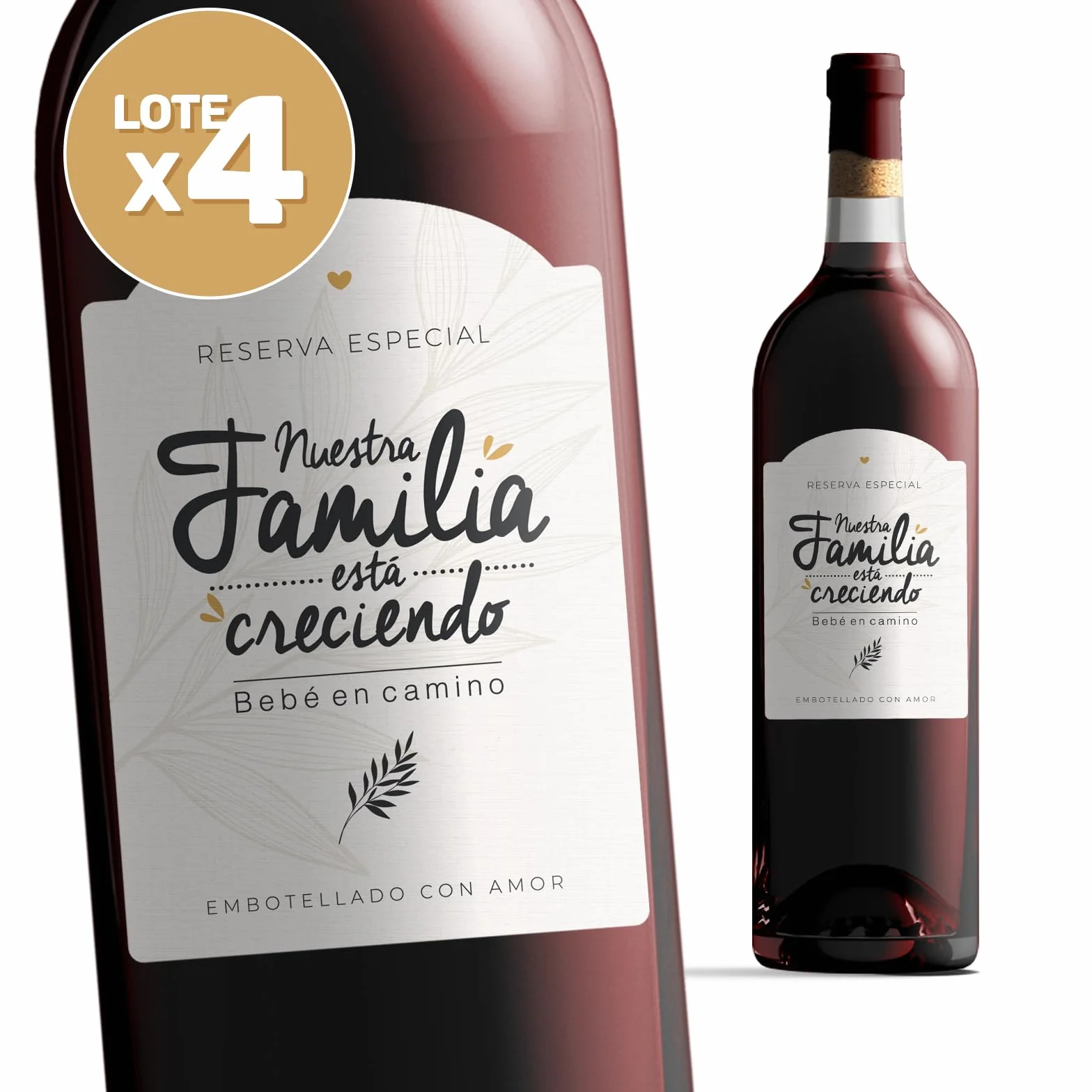 Etiquetas de vino anuncio embarazo LOTE 4 | Nuestra familia está creciendo bebé en camino