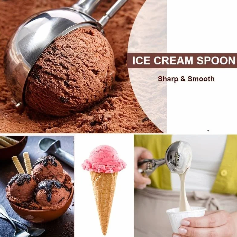 CHEFZOCO Cuchara de helado con gatillo, Acero inoxidable, 6 cm, Apto para Lavavajillas