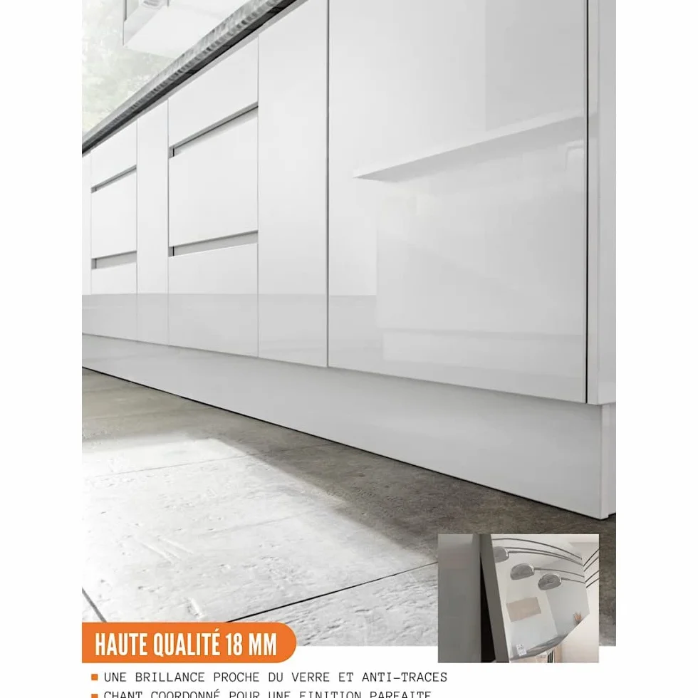 Cuisineandcie - Mueble Bajo de Cocina Bellissi Blanco Brillante 1 Puerta L 50 cm + 1 Estante, Armario Bajo