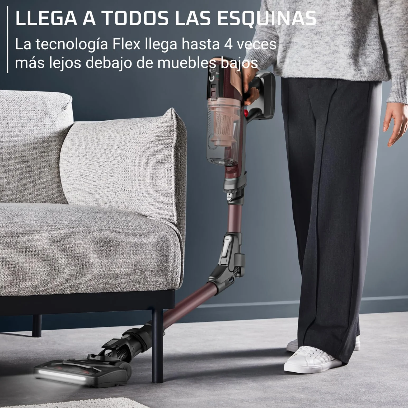 Rowenta X-Pert 6.80 Flex, Aspiradora Escoba Sin Cable, Autonomía de hasta 60 Minutos, con Luces led, Limpieza 4 en 1, Ligera, Smart Control Display, Modelo Animal Flex, Burdeos, RH6493E0