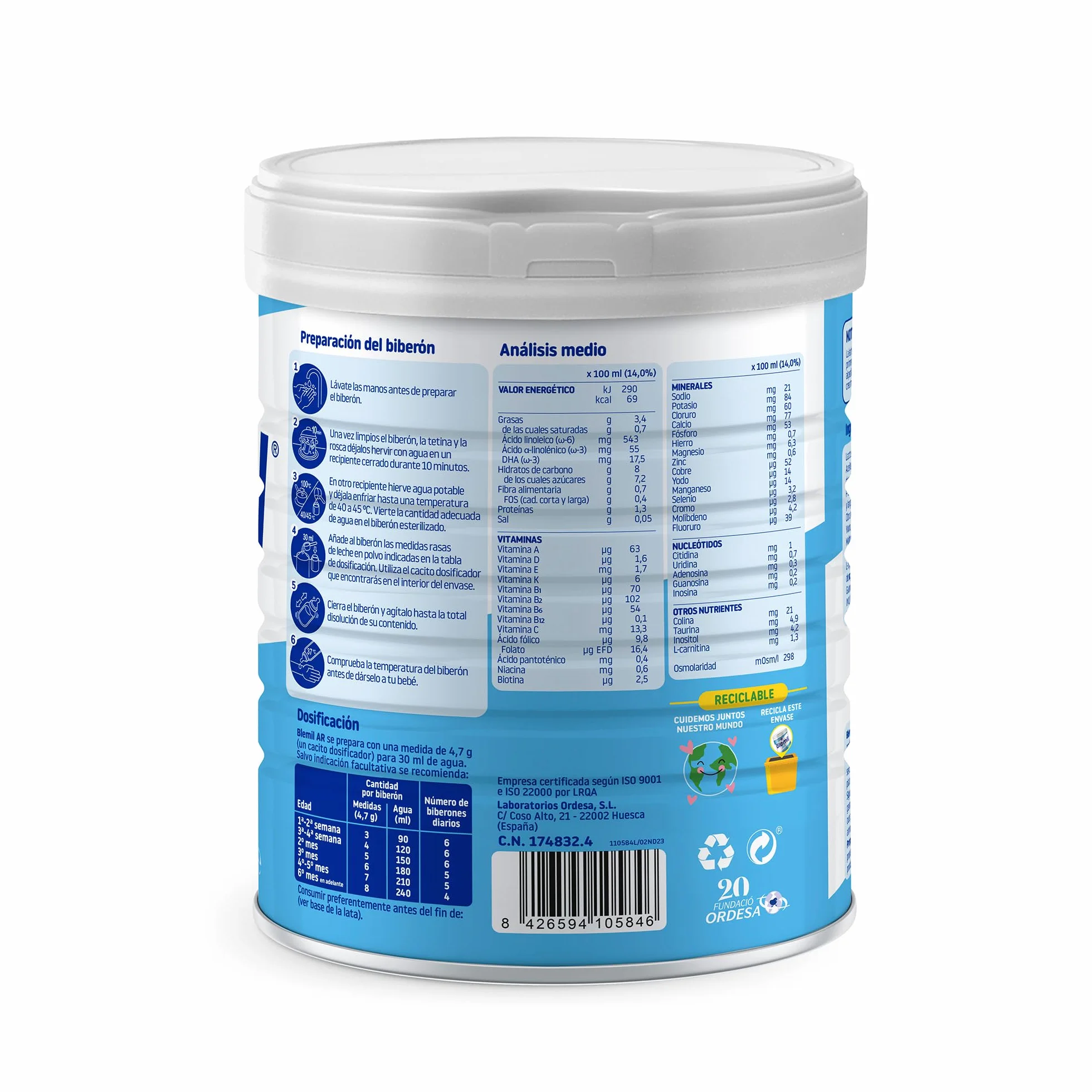 Blemil AR 800g Leche de Inicio en polvo para Regurgitación y Trastornos digestivos leves