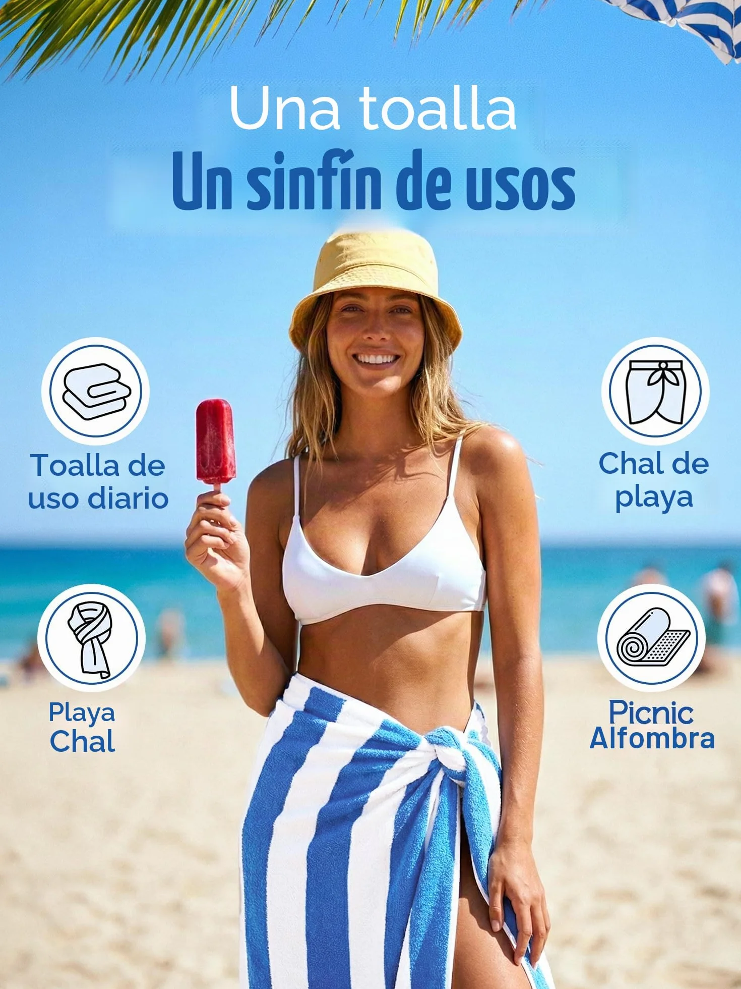 Toallas de Playa 100% Algodón 76x152 cm Juego de 4 - Rayas Multicolor
