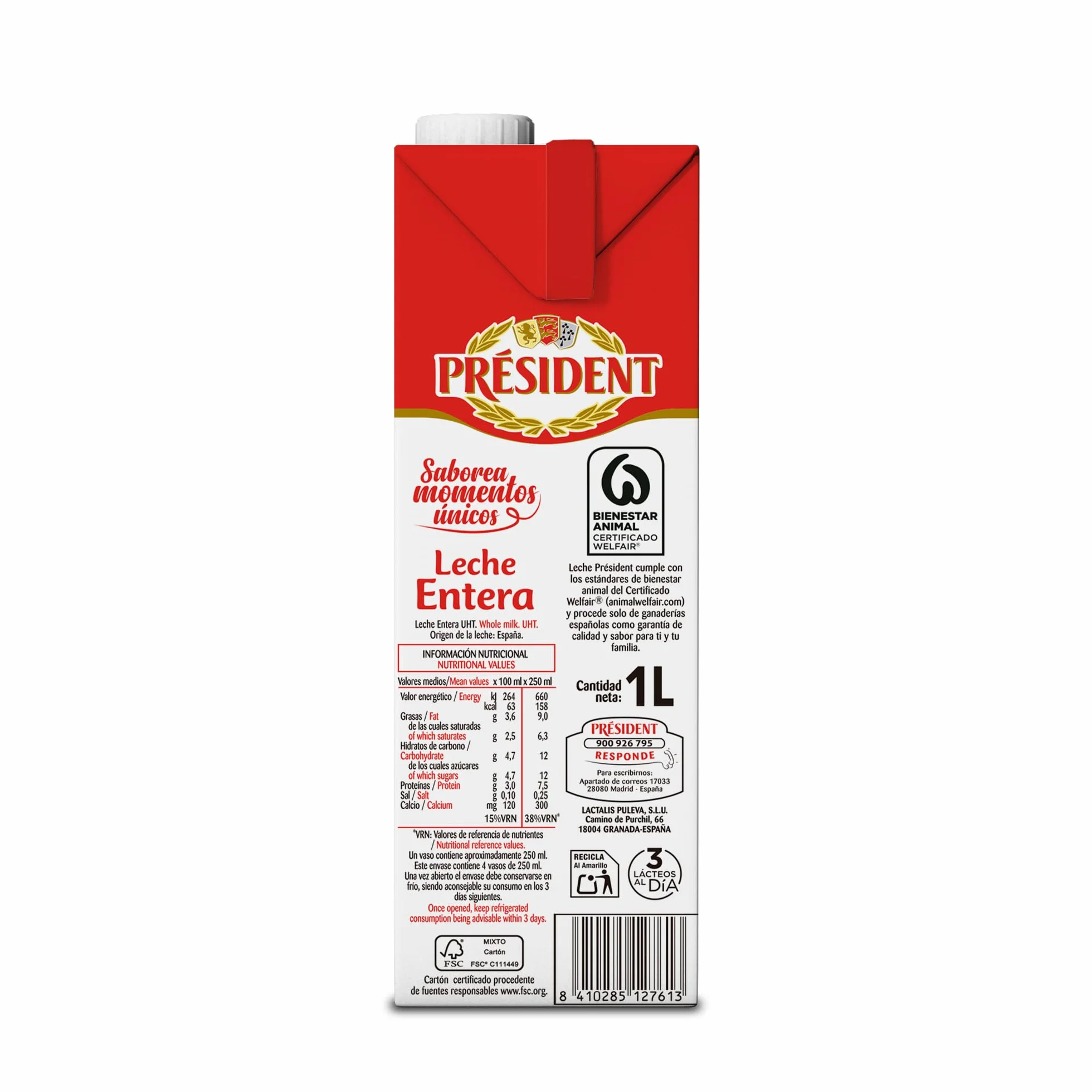 Président Leche Entera Natural de Galicia Pack 6 x 1 L