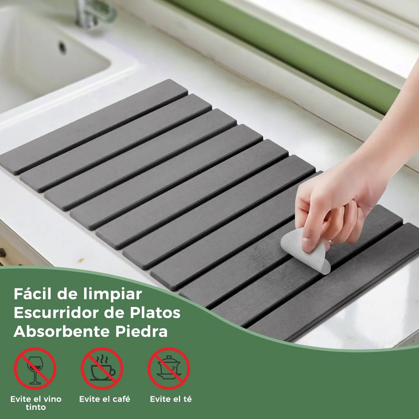 Alfombrilla Escurreplatos Plegable Absorbente Piedra Secado Rápido 60x40cm Gris Oscuro