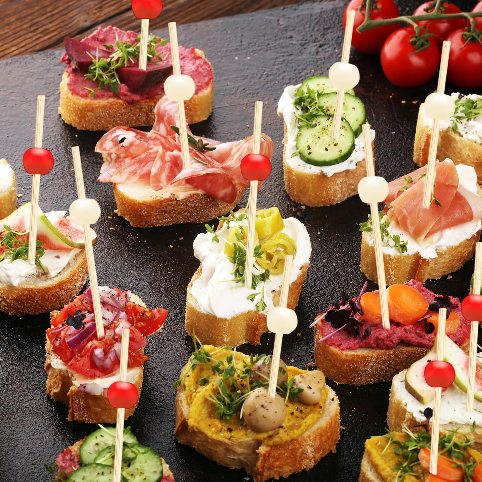 Pinchos para comida para dedos, 400 artículos, pinchos para aperitivos, palillos de madera, pinchos de cóctel, brochetas de frutas, brochetas de queso, brochetas de fiesta para bodas, fiestas