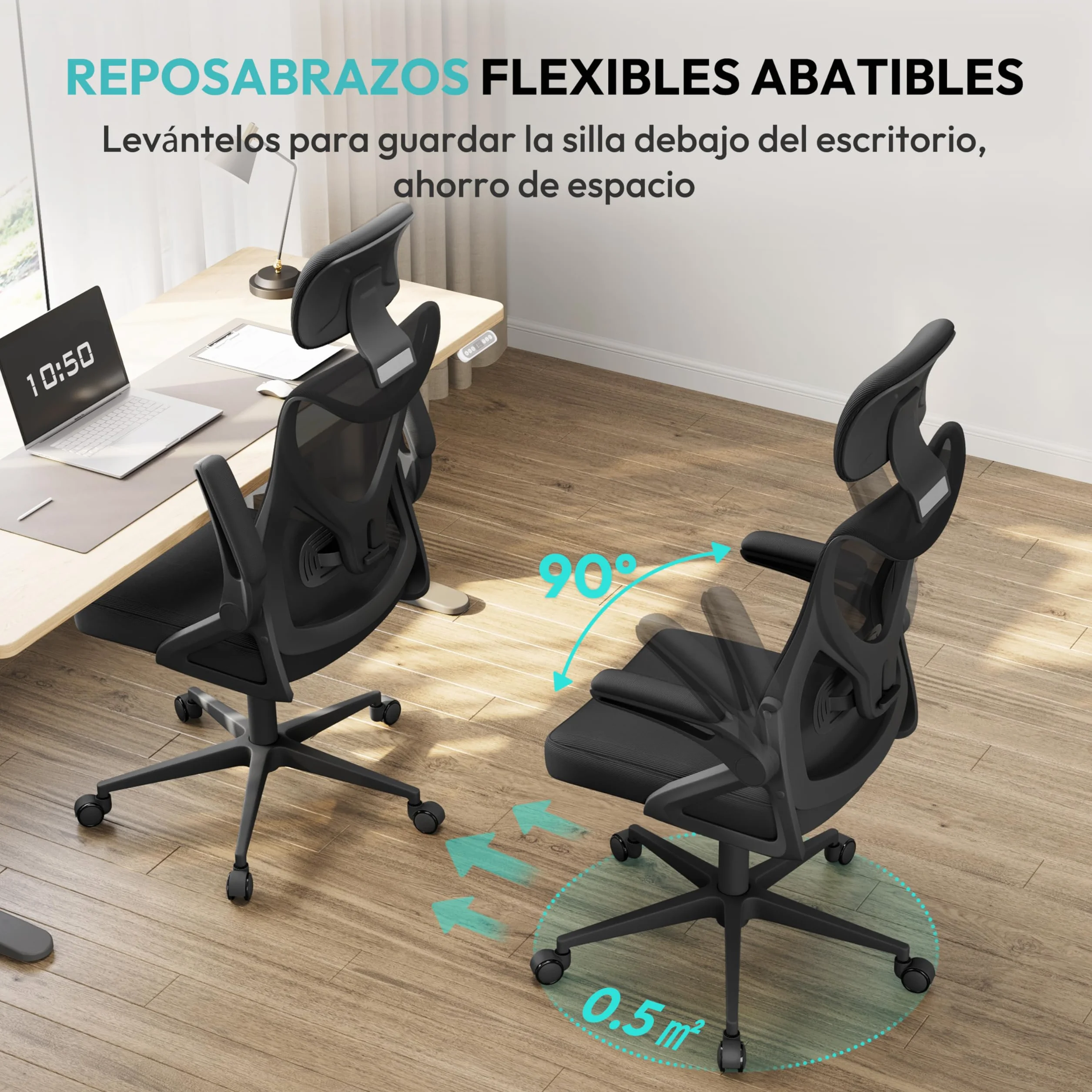 Yaheetech Silla de Oficina Ergonomica con Soporte Lumbar Ajustable Base Giratoria 70 cm Transpirable Negro