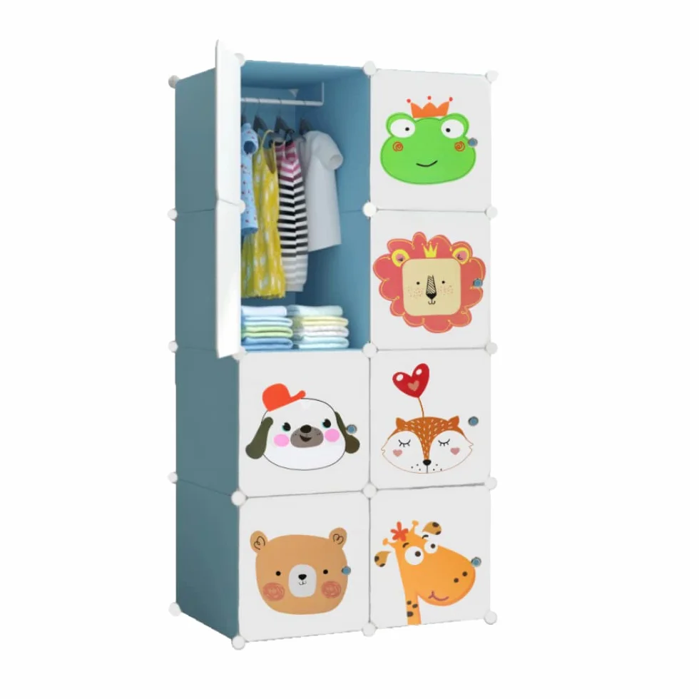 Armario Modular Infantil 8 Módulos 140x70 cm Azul Estantería Ropero Hogar