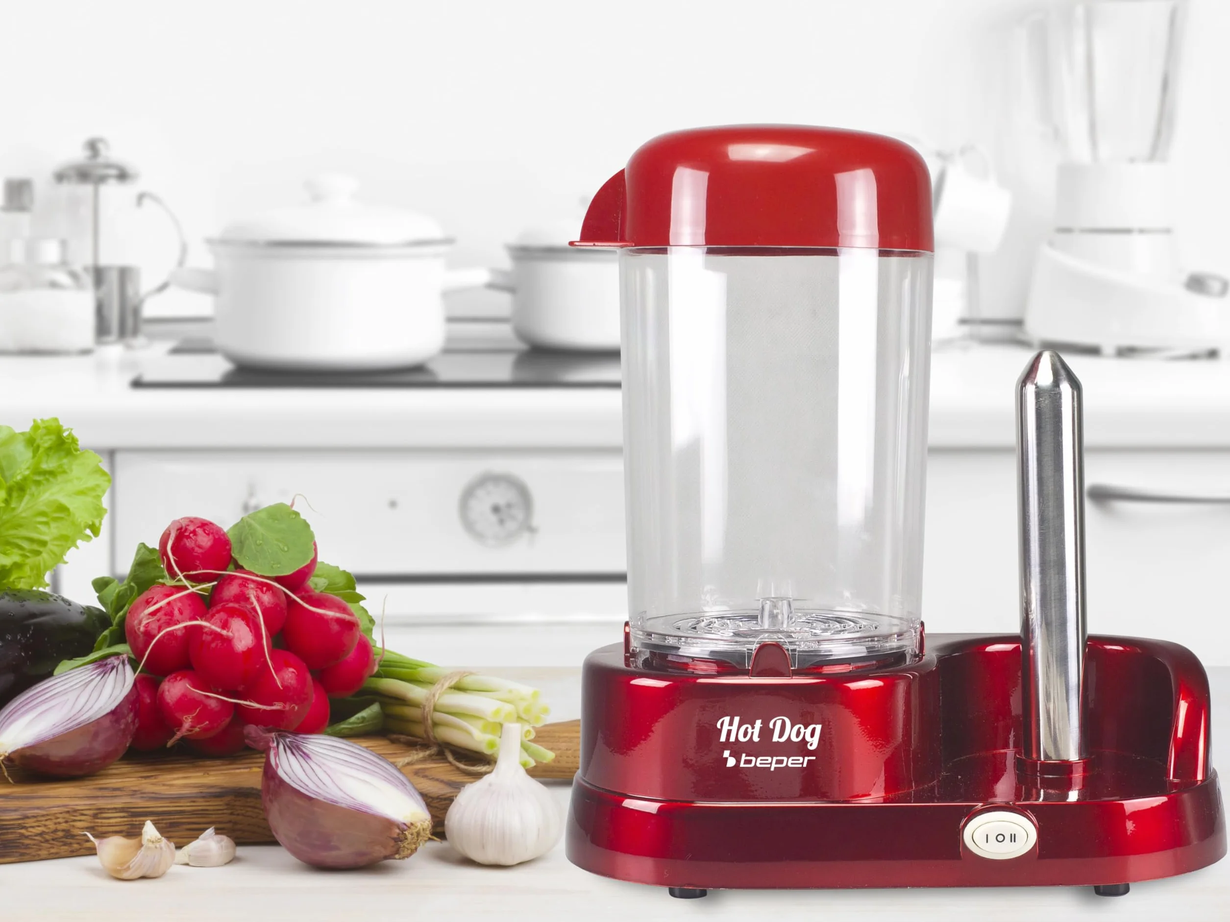 BEPER P101CUD501 Máquina de Perritos Calientes al Vapor, 350W, ABS, Rojo