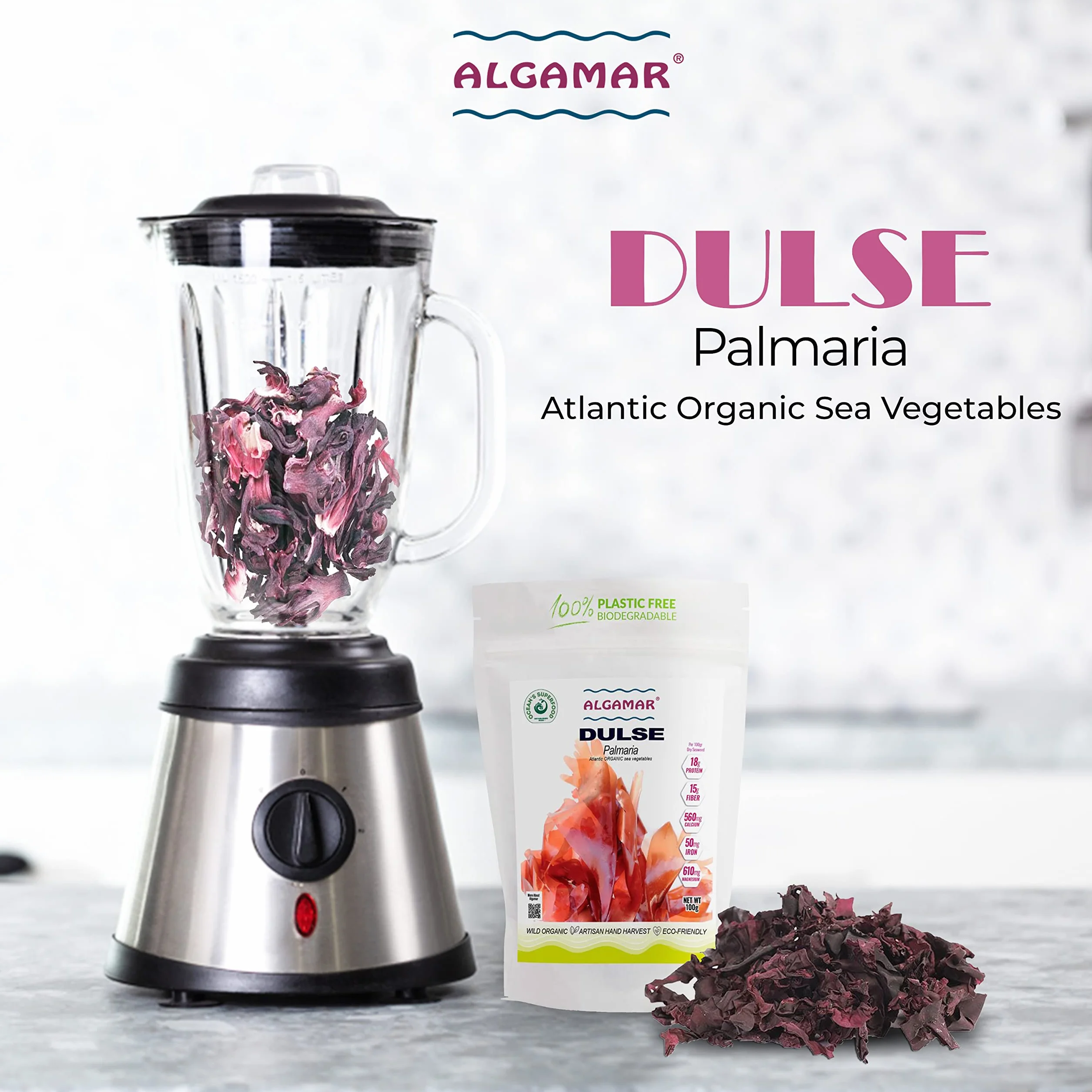 ALGAMAR Dulse Algas marinas 3.5 onzas orgánicas sin gluten veganas kosher ecológicas vitamina C proteínas potasio minerales