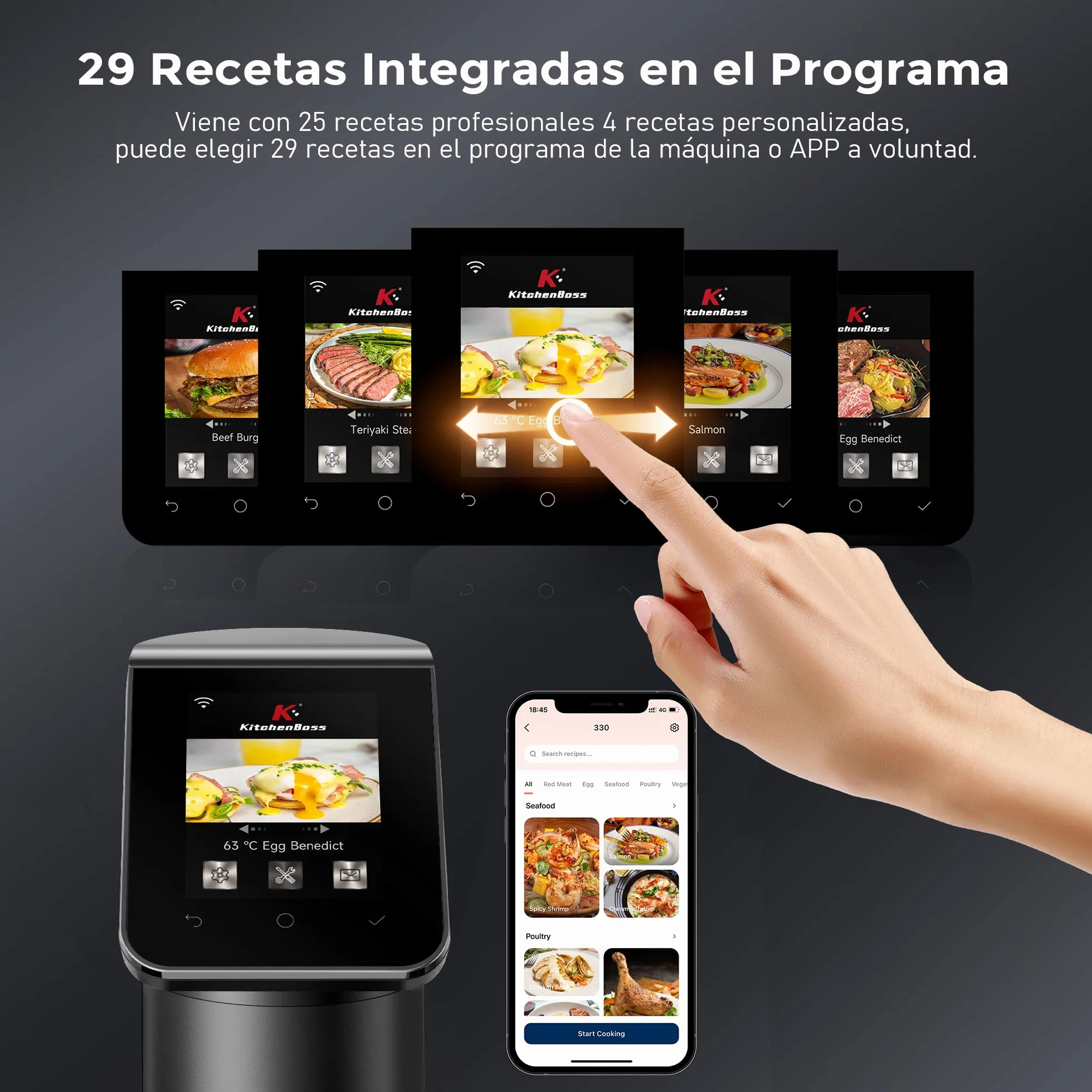KitchenBoss Wifi Roner Cocina Baja Temperatura: G330 WLAN Sous Vide Roner, 1100W,Inmersión a Prueba de Agua IPX7 Circuladores Control de APP y Temperatura de Precisión TFT táctil Muy tranquilo