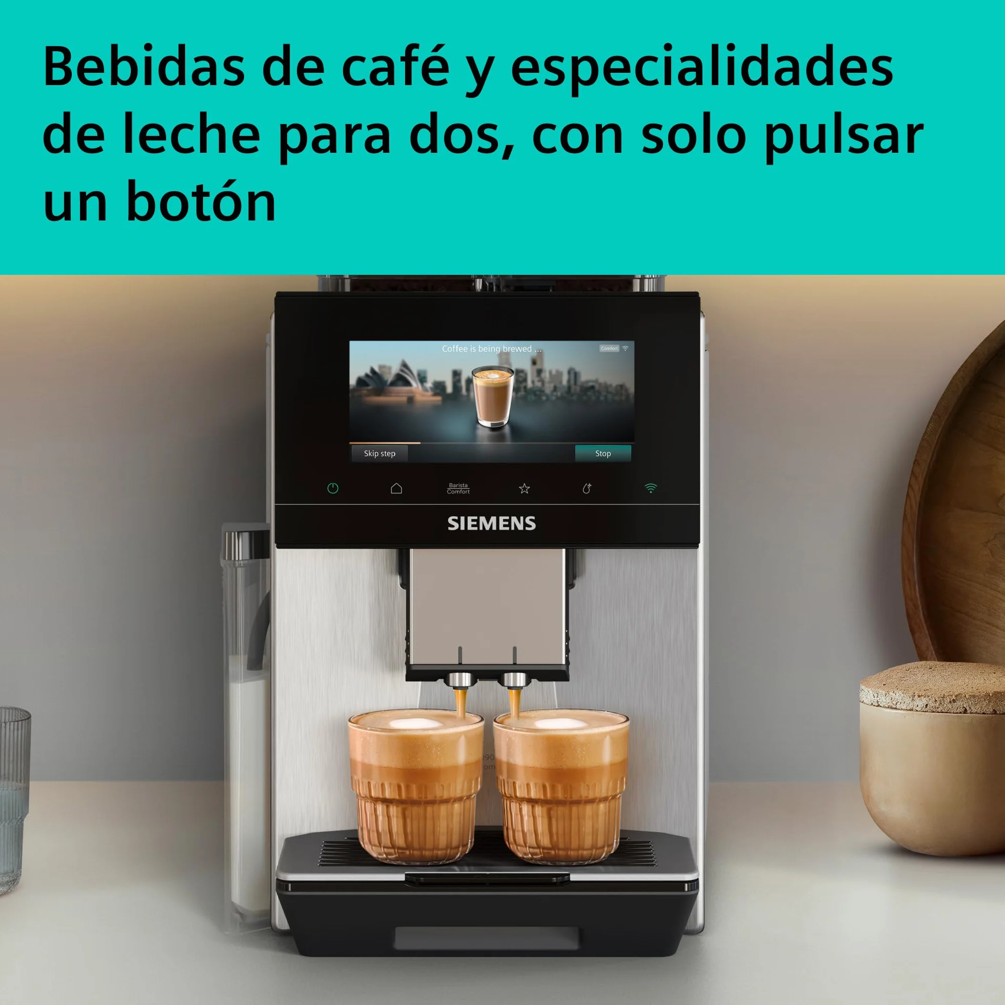 SIEMENS, cafetera superautomática, EQ900 iAroma, sabores personalizados, molienda precisa, pantalla grande para uso intuitivo, dos depósitos para granos diferentes, inox, TQ927E03