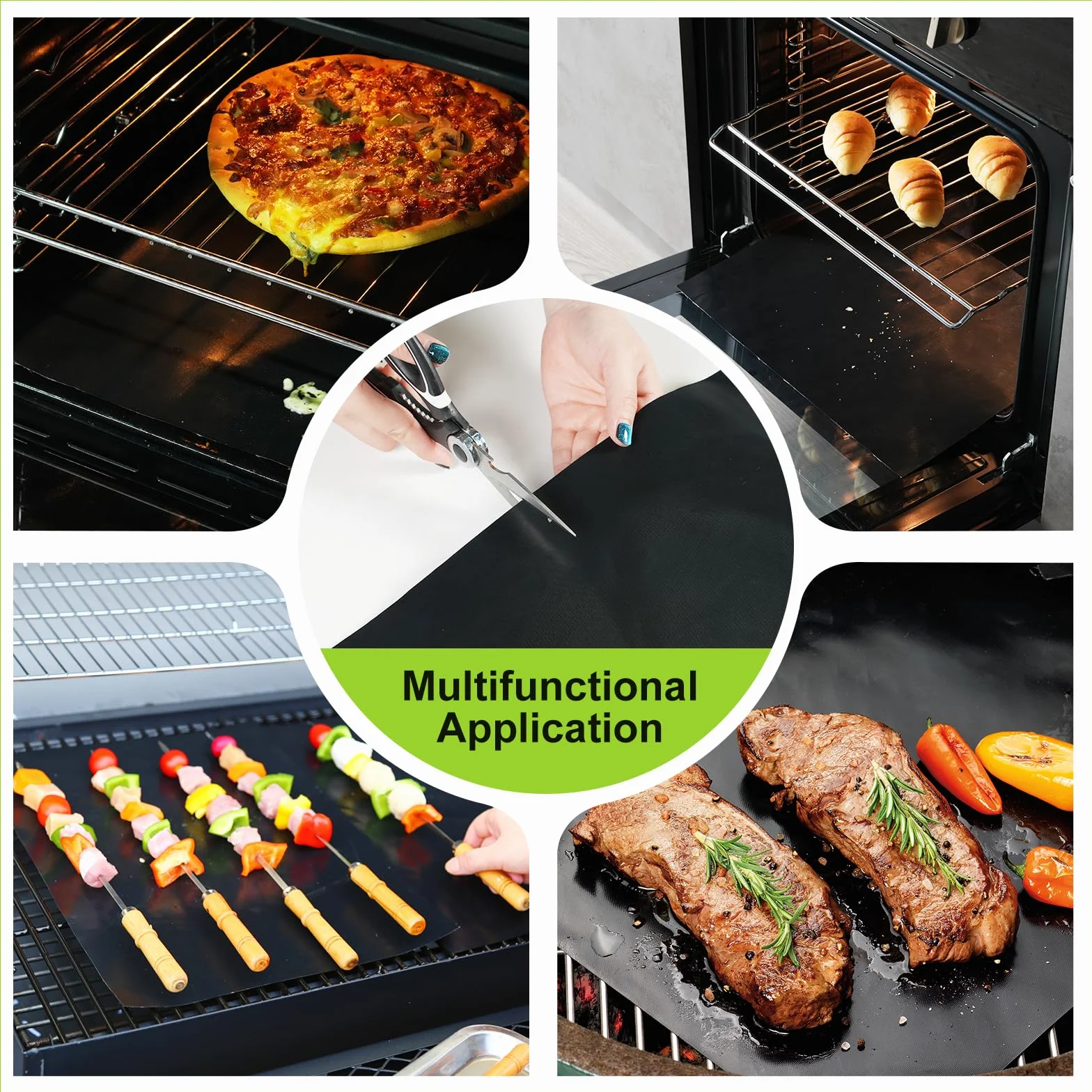 KitchenRaku Alfombrilla para horno 32 x 50 cm antiadherente resistente Negro claro 2 unidades