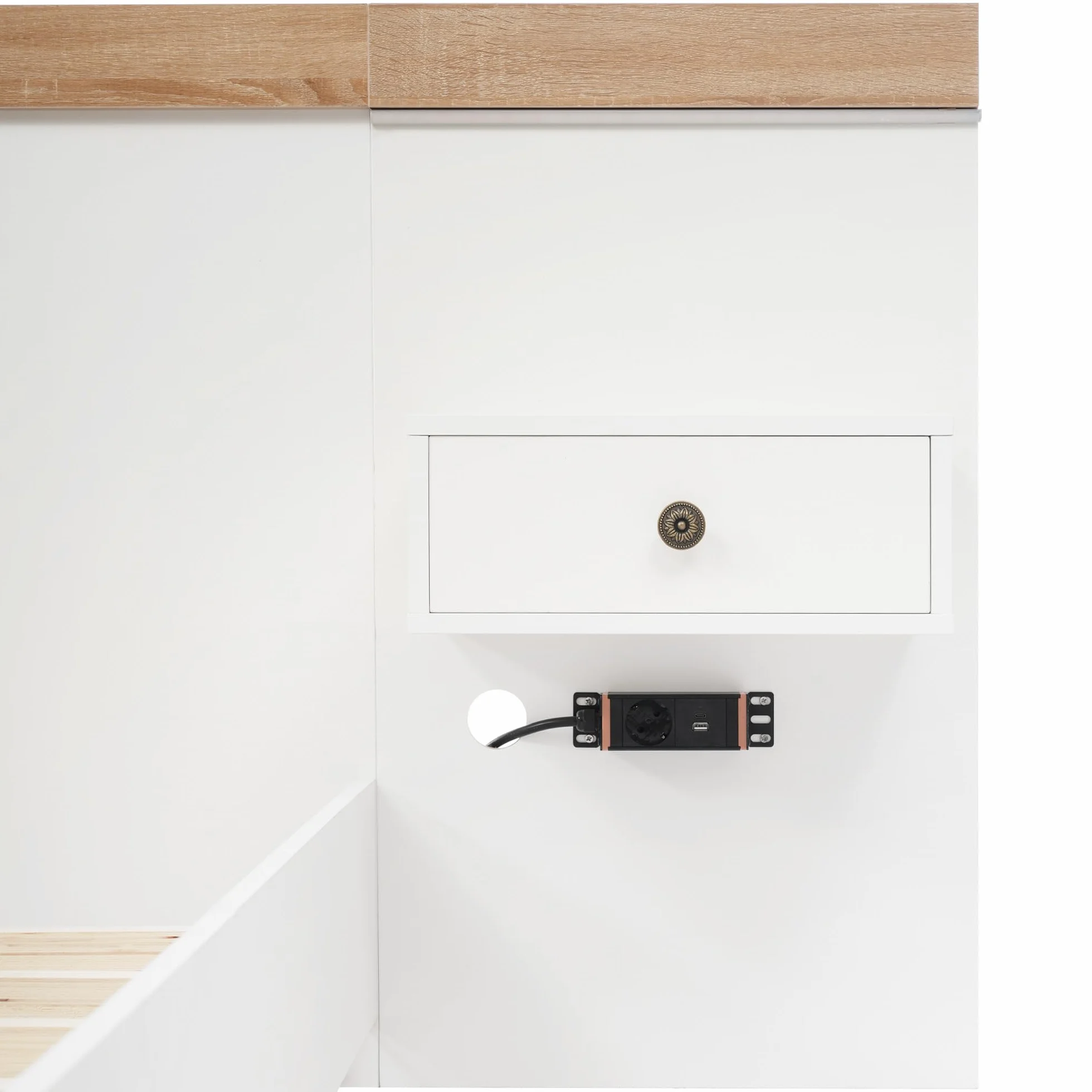 Dolamaní Dormitorio Juego completo 180 x 200 cm, cama doble con 2 mesitas de noche, cama de madera con cabecero y marco de cama, con 2 cajones, blanco (doble*180, con mesita de noche)