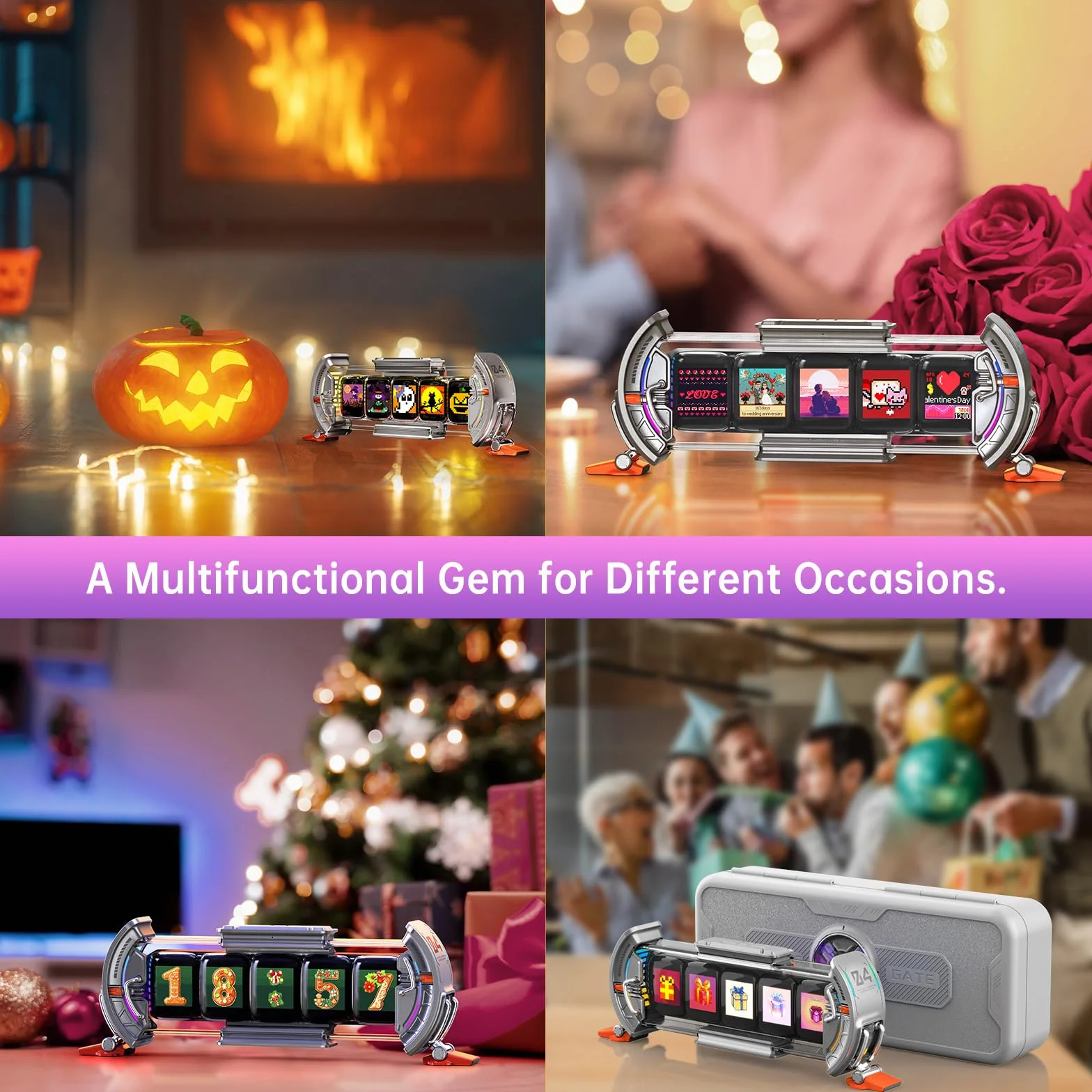 Divoom Times Gate WiFi Pixel Art Pantalla Informativa,5pcs 128 * 128 IPS Pantalla,LED Digital Reloj Luces Decorativo con App Control para Gaming Room Table Setup Decoración