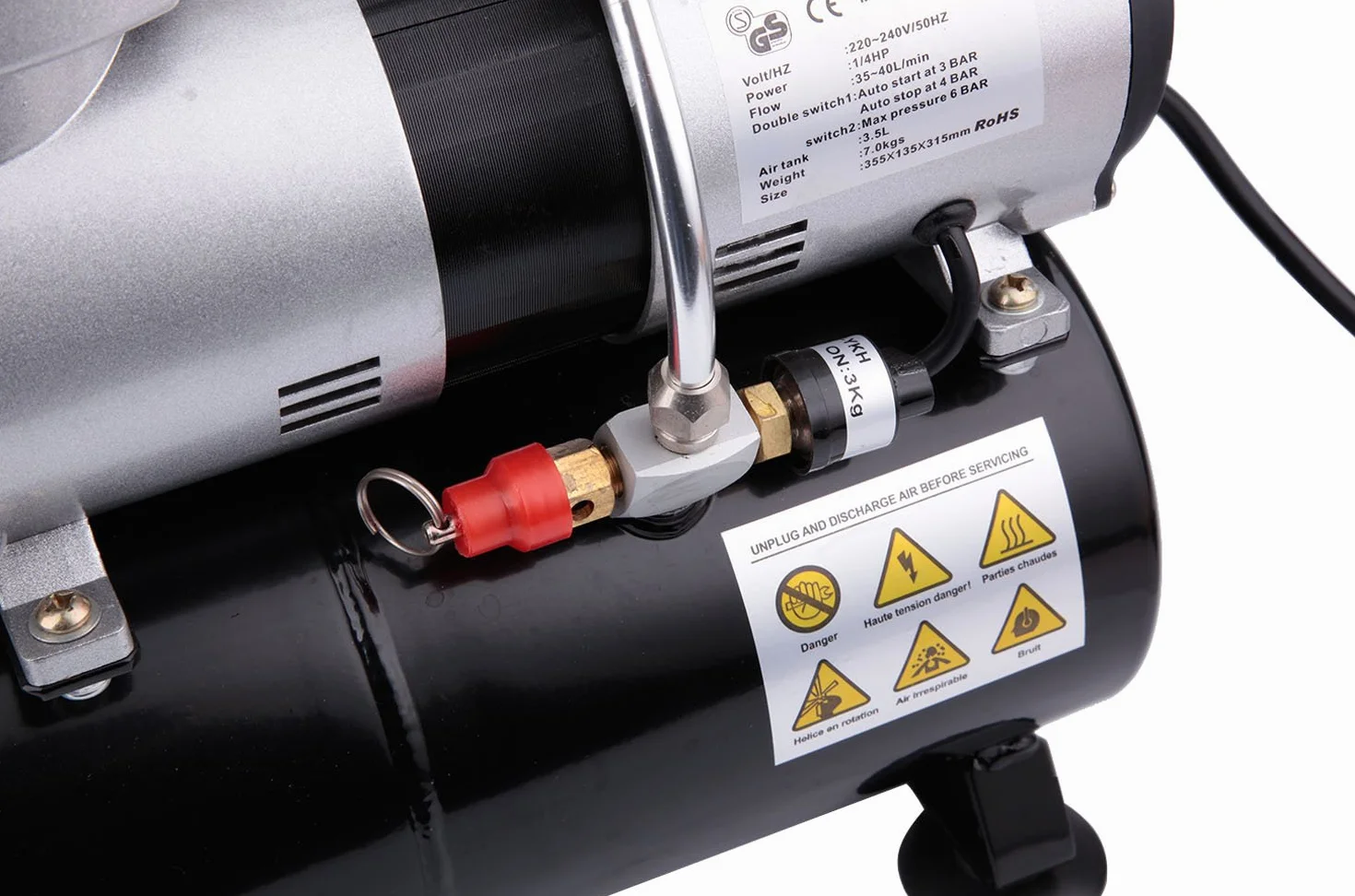 Compresor de aerógrafo Fengda FD-196 con calderín / regulador de presión / 3.5L / 6 bar / parada automática