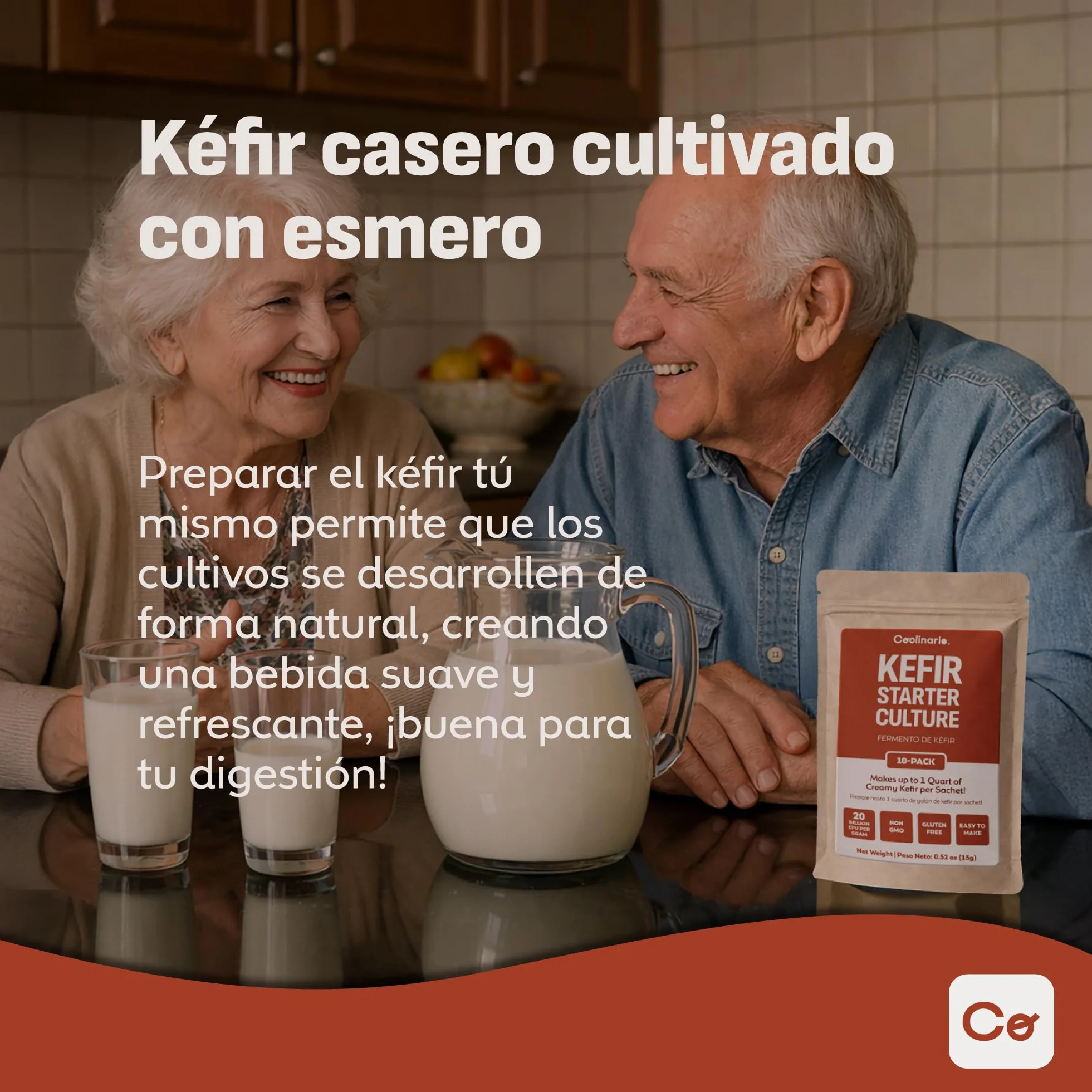 Coolinario Cultivo Iniciador de Kefir con L Reuteri 5 Sobres 1.5g Fermentos Probióticos Lactobacillus Reuteri Cremoso Ácido Sin OGM