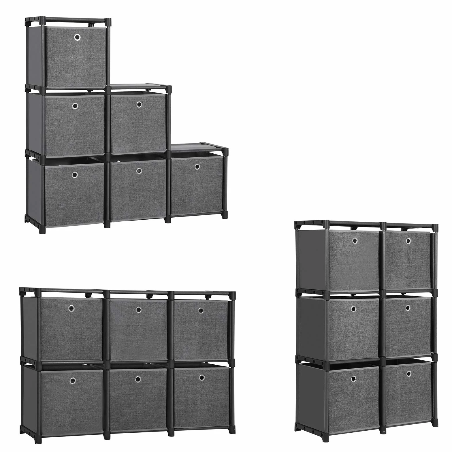 SONGMICS Estantería de 6 Cubos con Cajas de Tela, Organizador Multiusos, Metal, 30 x 105 x 105 cm, Negro LSN66BK