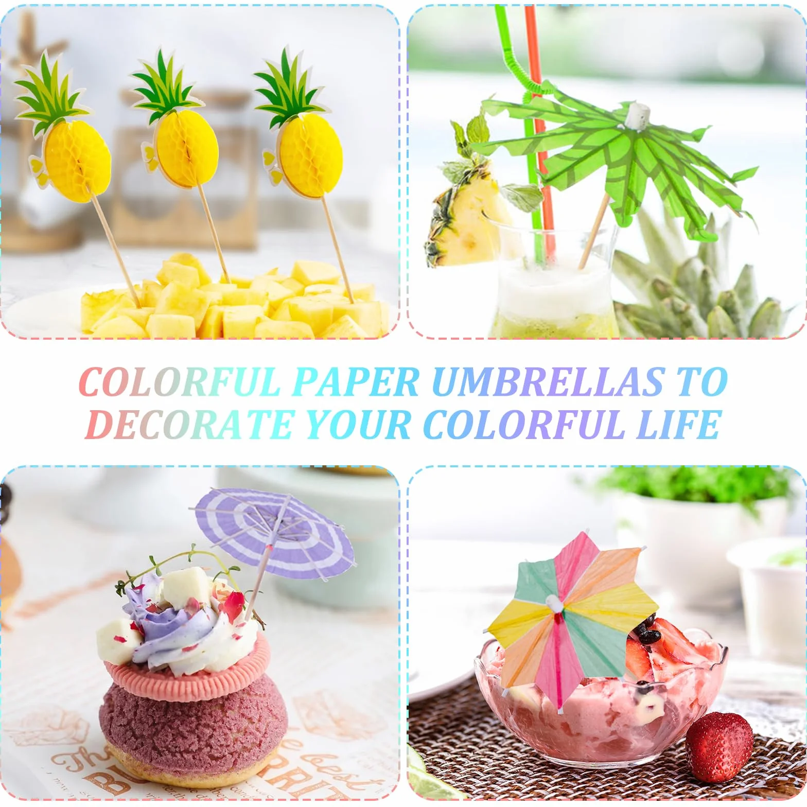80 Piezas Decoración de Cócteles, Paraguas de Papel 3D Reutilizables para Bebidas