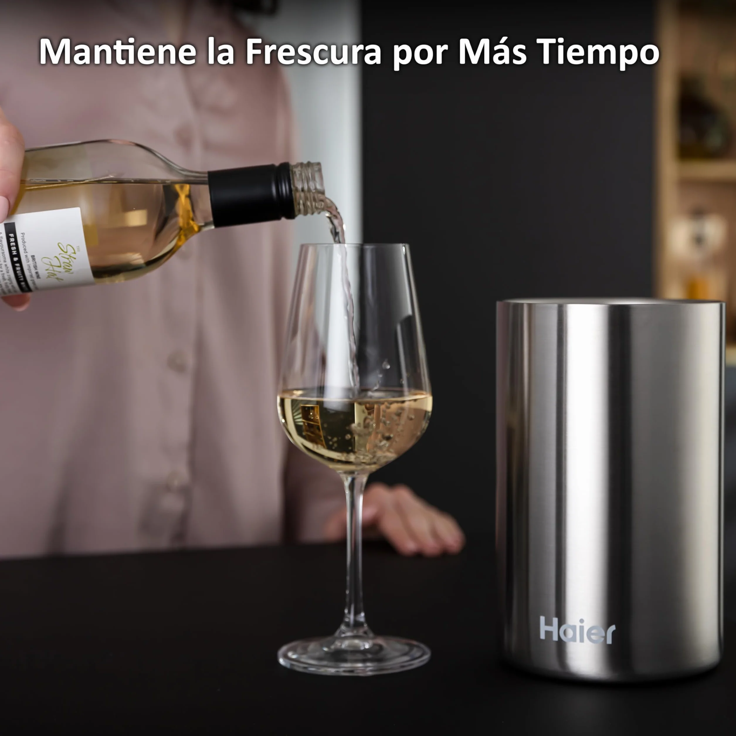 Haier HAWTB01 Enfriador Isotérmico de Mesa para Vino, Diseño con Doble Pared, Accesorio Original Haier, Acero Inoxidable