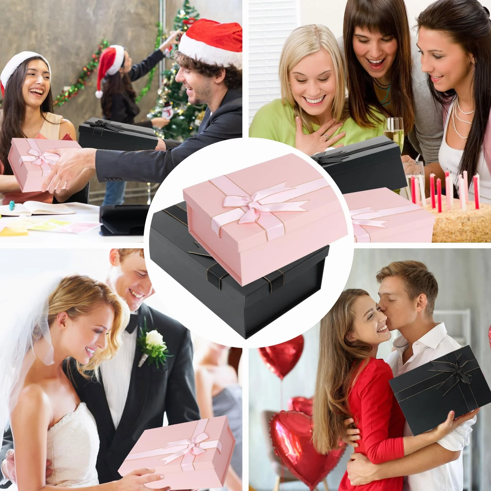 Caja Regalo Cumpleaños, Regalo Cuadrada Plegable con Bolsa, Caja de Regalo Grande con Tapa y Tarjeta para Bodas Aniversarios Fiestas San Valentín