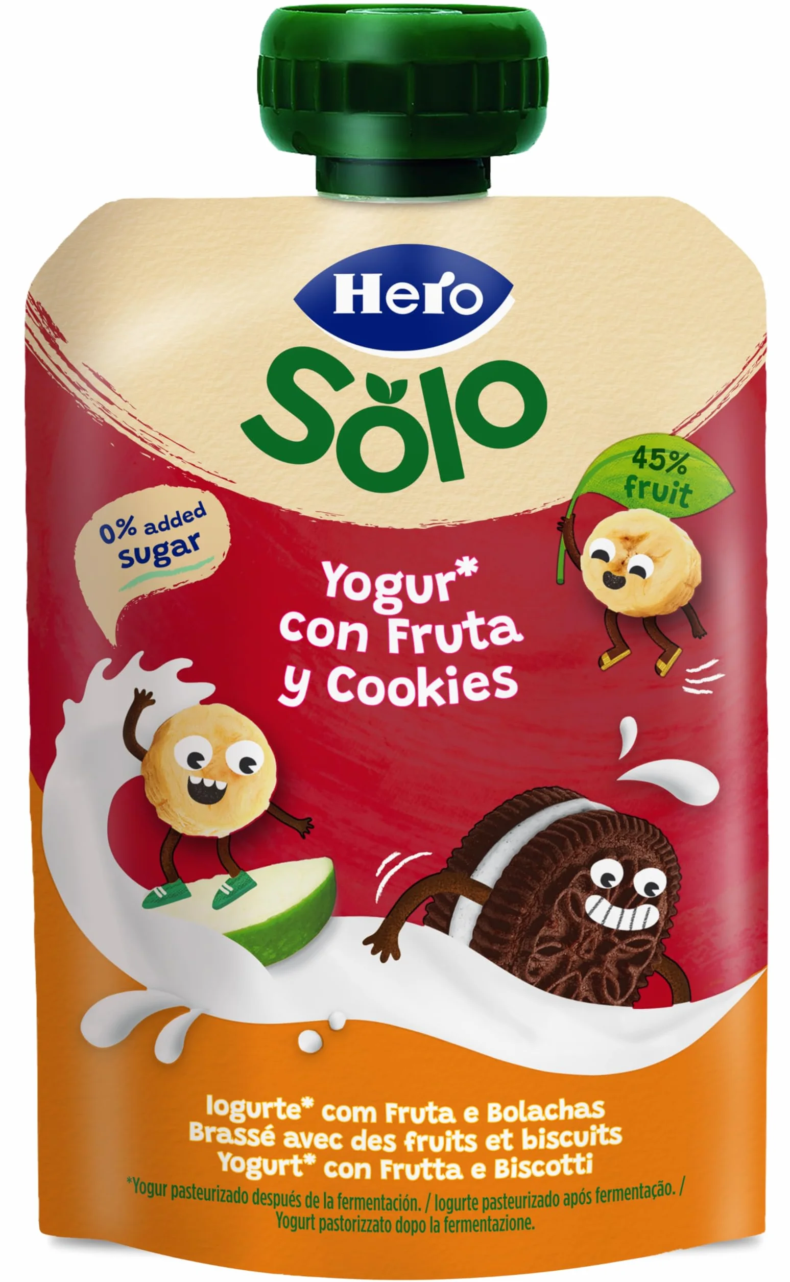 Hero Solo Mi Merienda Bolsitas de Yogurín Griego con Zumos de Fruta y Cookies 18 x 100 g