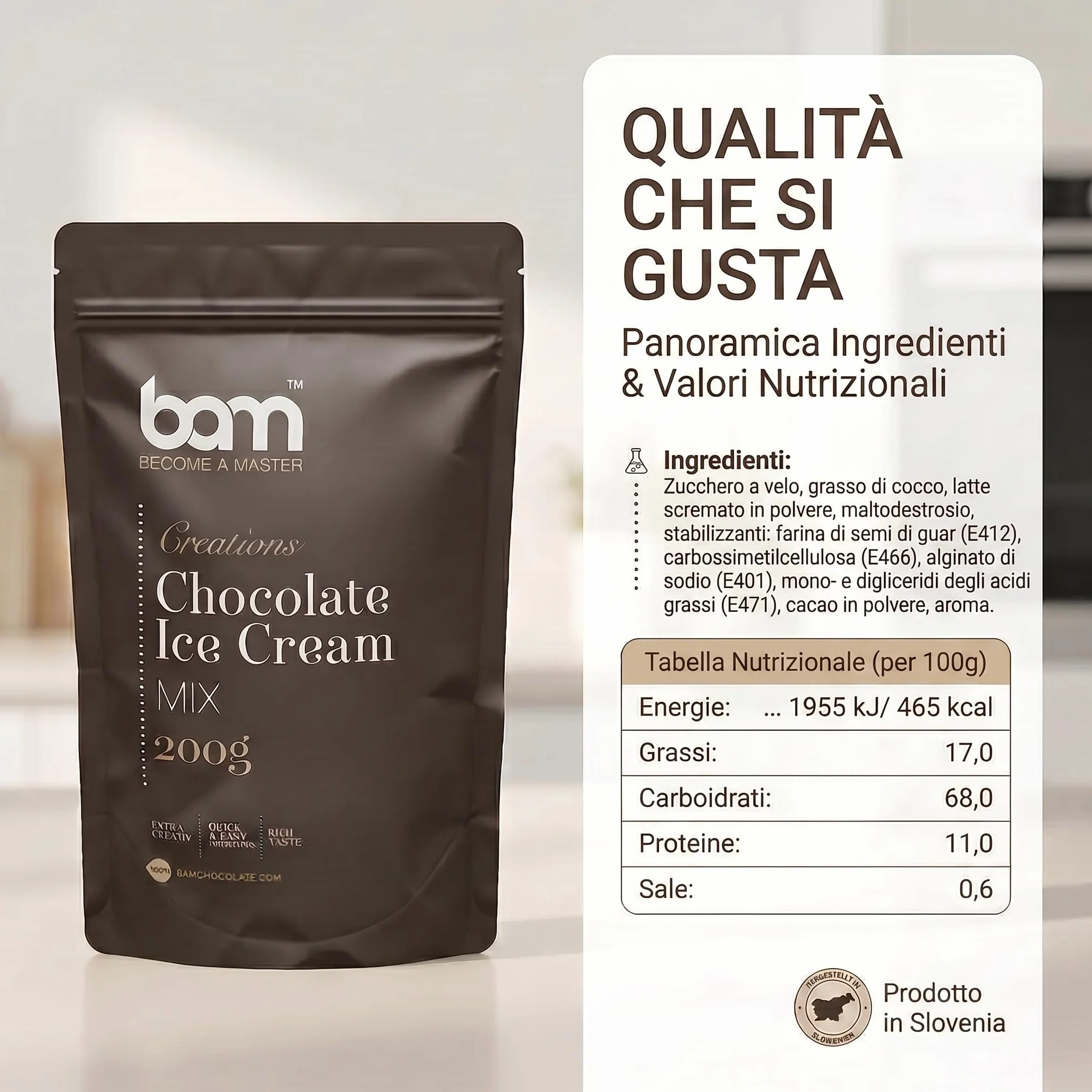 BAM Mezcla para Helado de Chocolate Cremoso 200 g Preparado Casero sin Máquina