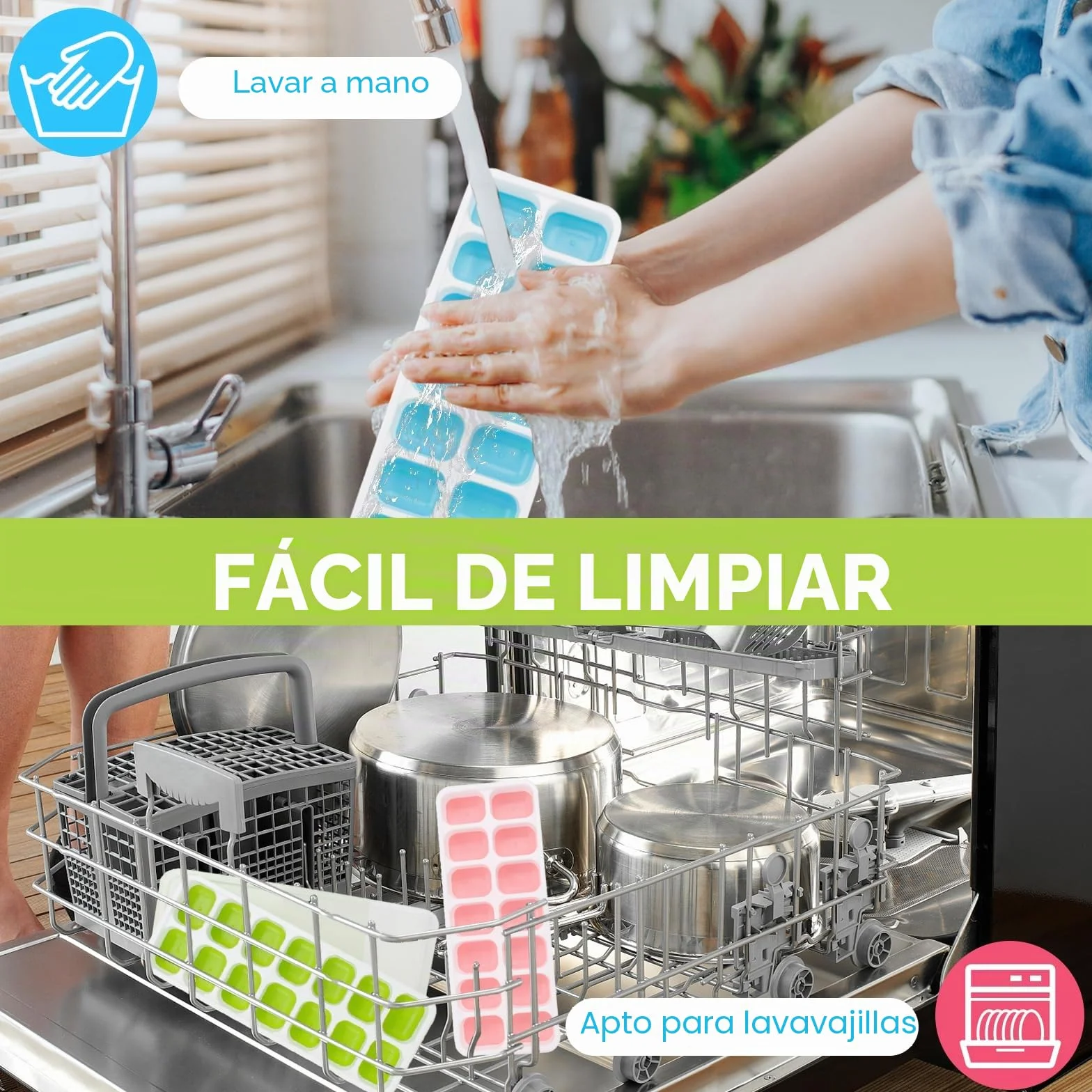Cubitera de silicona con tapa, 3 unidades, apilable, molde para cubitos de hielo, LFGB
