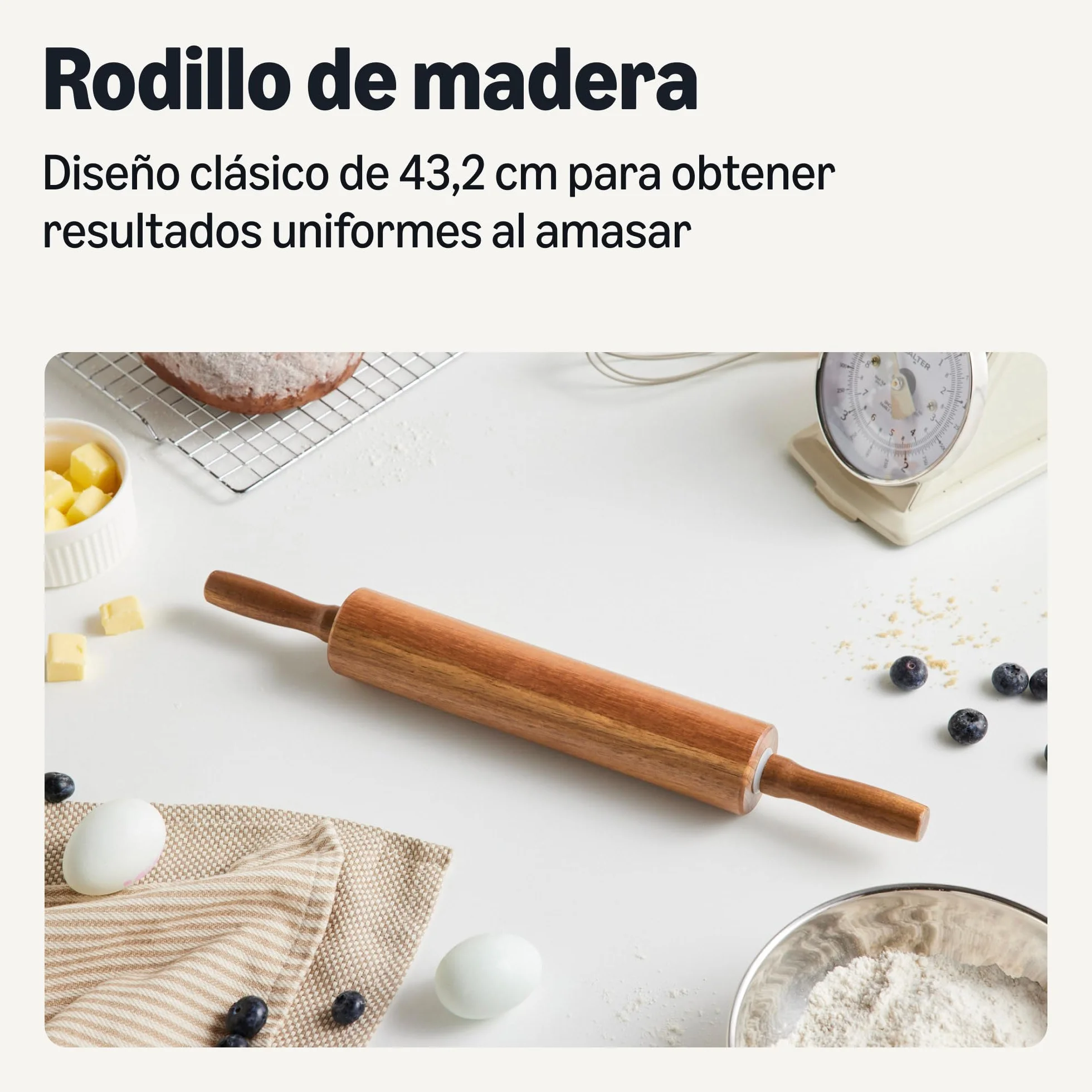 Amazon Basics Rodillo de Madera de Acacia, 43,2cm