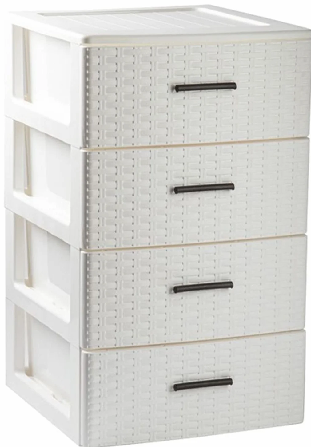 Cajonera Rattan 4 Niveles Torre Almacenaje 61,5x36,5x36,5 cm Blanco